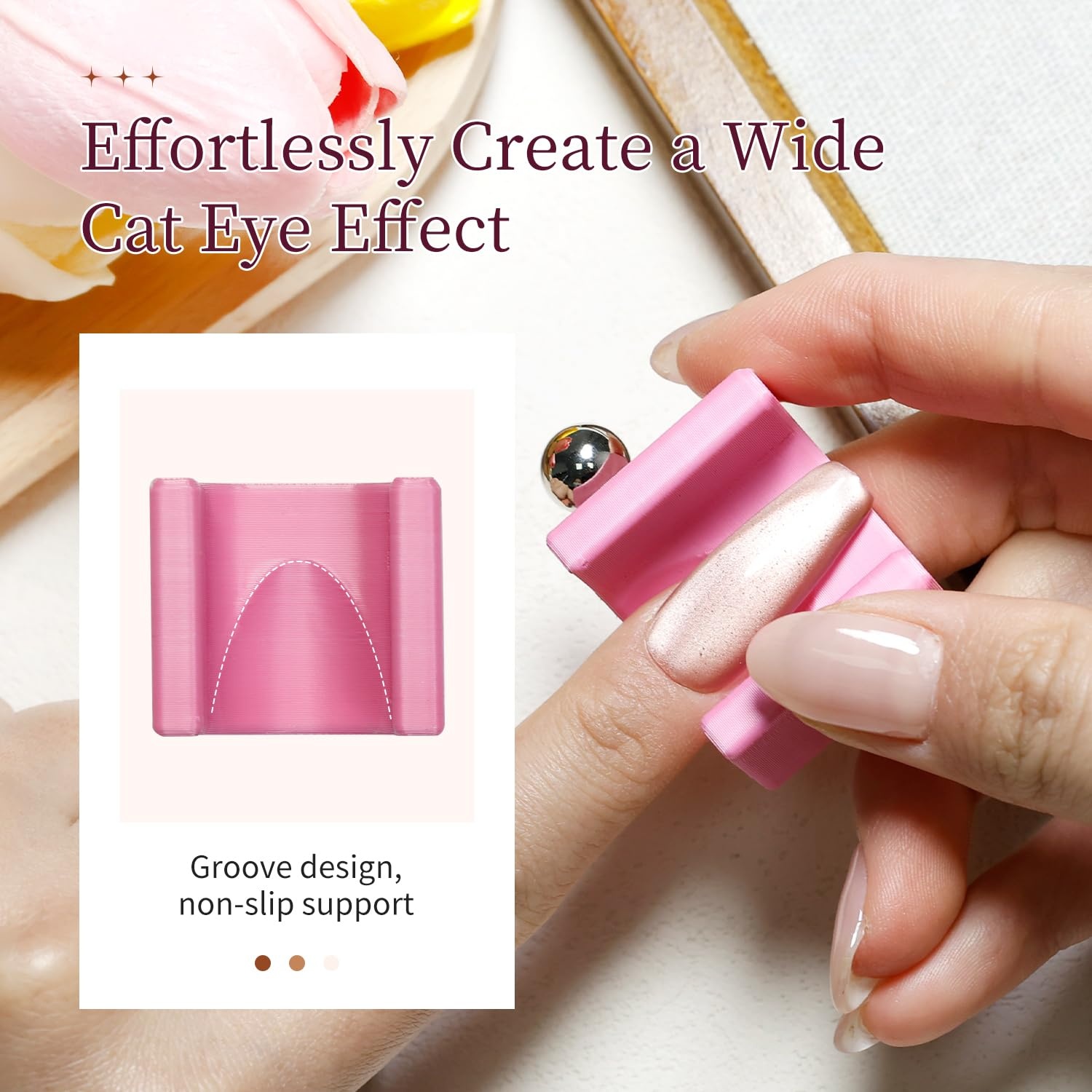 JODSONE Cat Eye Magnet, 8-in-1 Multi-Effect Nail Magnetic Tool for Cat Eye Gel Polish, Create French Tip, Heart, Ribbon & Glass Bead Designs, Nail Art Tool for DIY & Salon(M4) - view 2