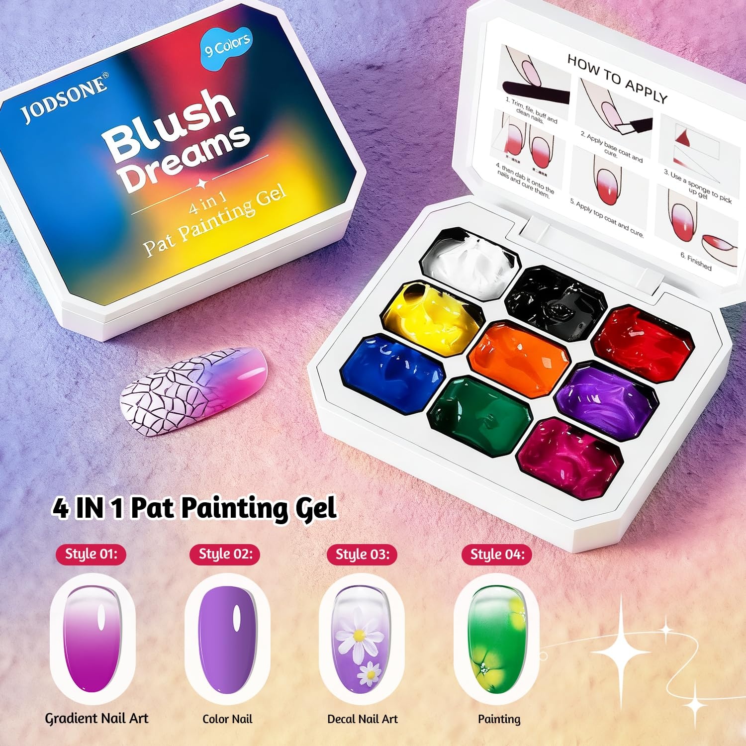 JODSONE Sponge Pat Paint Nail Gel 9 Colors French Gradient Gel Nail Blush Blooming At Home DIY Nail Art Designs(9Color-PPG-1) - view 2