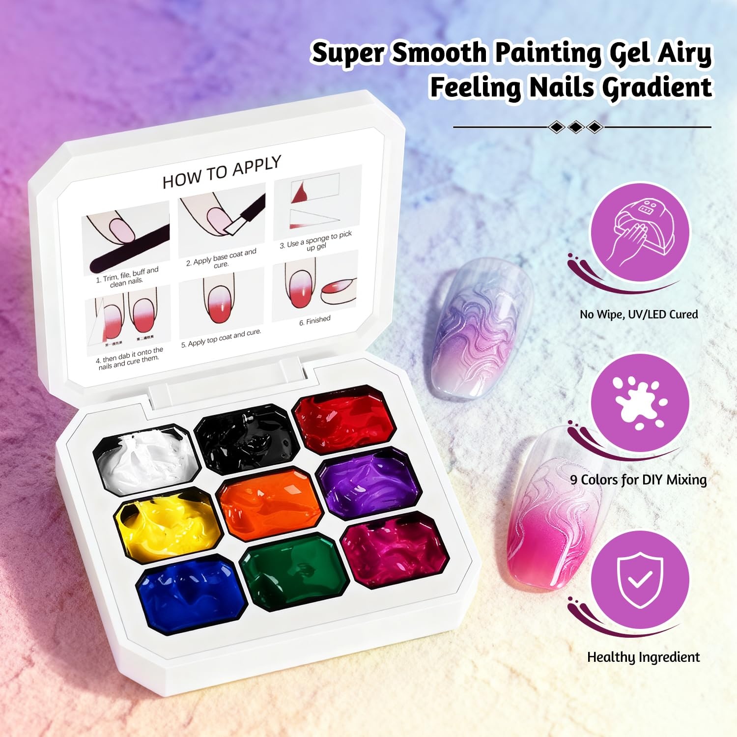 JODSONE Sponge Pat Paint Nail Gel 9 Colors French Gradient Gel Nail Blush Blooming At Home DIY Nail Art Designs(9Color-PPG-1) - view 7