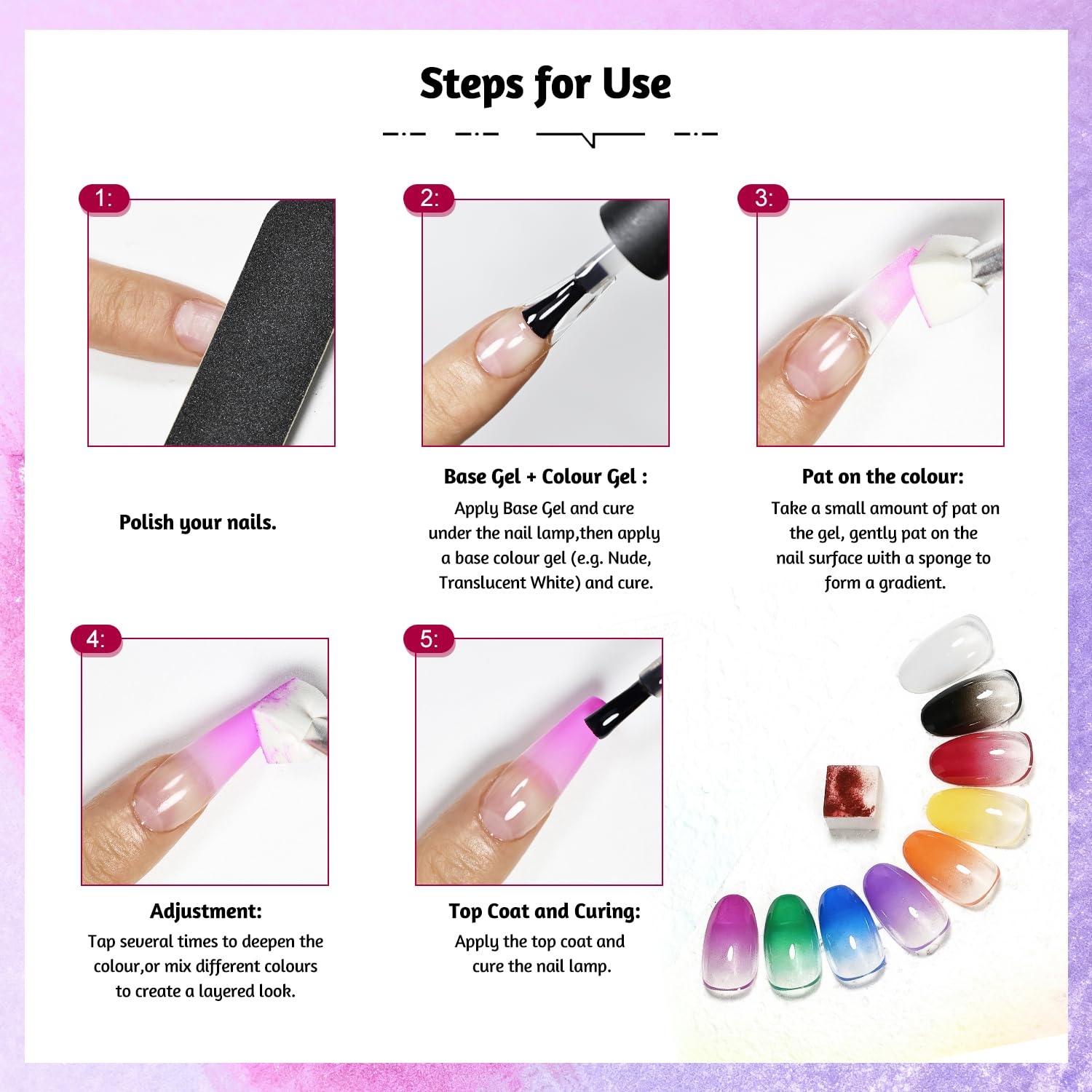 JODSONE Sponge Pat Paint Nail Gel 9 Colors French Gradient Gel Nail Blush Blooming At Home DIY Nail Art Designs(9Color-PPG-1) - view 8