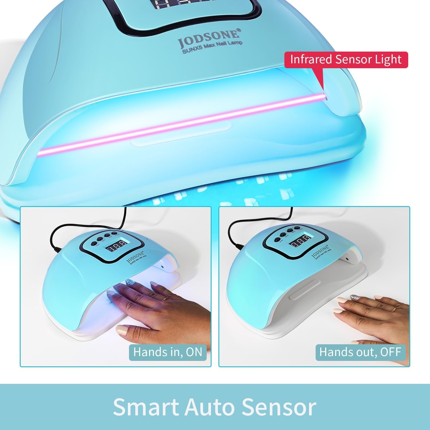 JODSONE Pink U V Nail Lamp for Gel Nail Polish Manicure Light with 4 Timers & Automatic Sensor Nail Dryer Curing LED Light(M5m-blue) - view 2