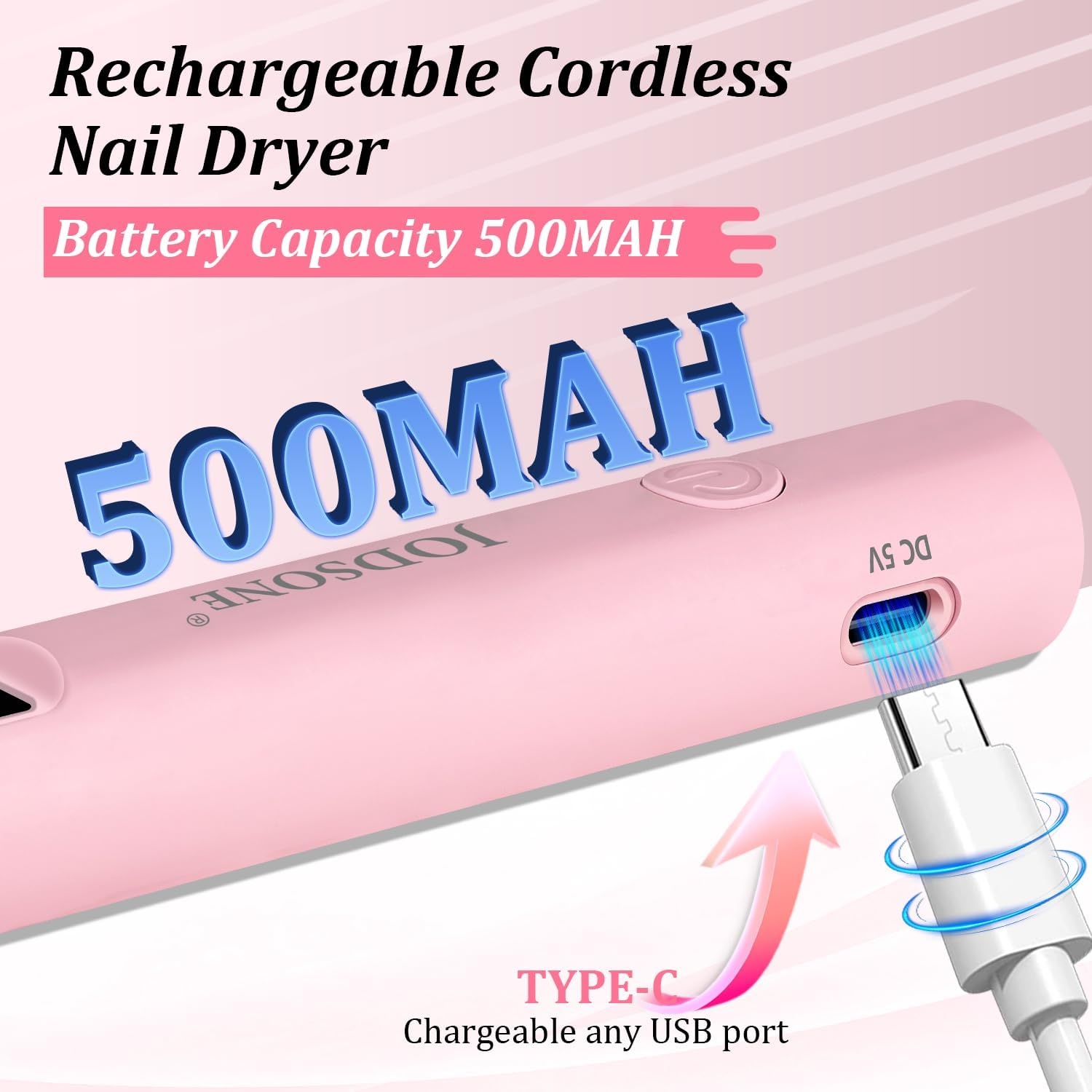JODSONE Handheld U V Light for Gel Nails Portable Mini Nail Dryer Cordless Rechargeable USB Nail Dryer for Fast Curing for Home DIY Manicure Nail Art, White(Pink) - view 5