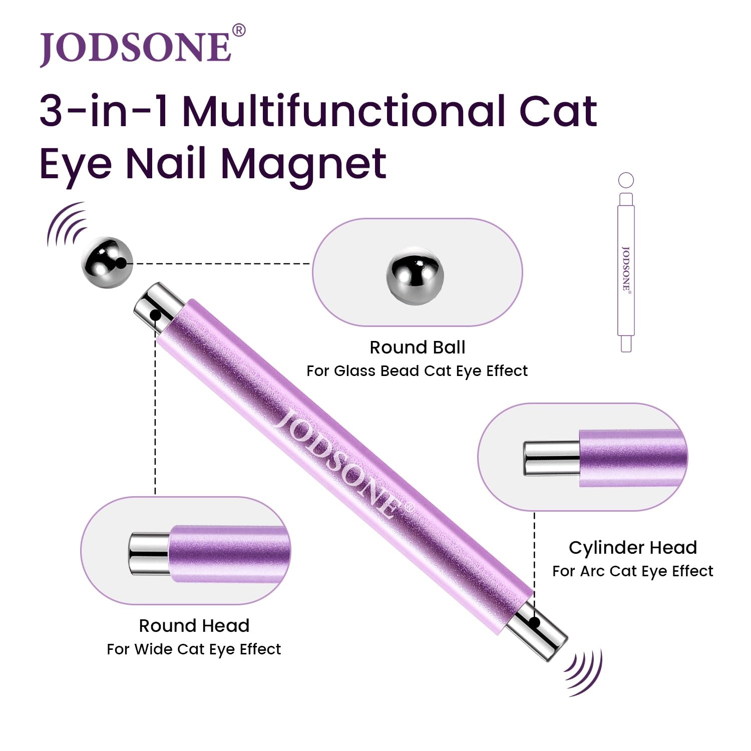 JODSONE 3-in-1 Cat Eye Magnet Nail Art Tool,Purple Cylindrical & Round Ball Nail Magnet Pens, Multi-Effect Magnets for Cat Eye Gel Polish DIY at Home Salon(Purple)