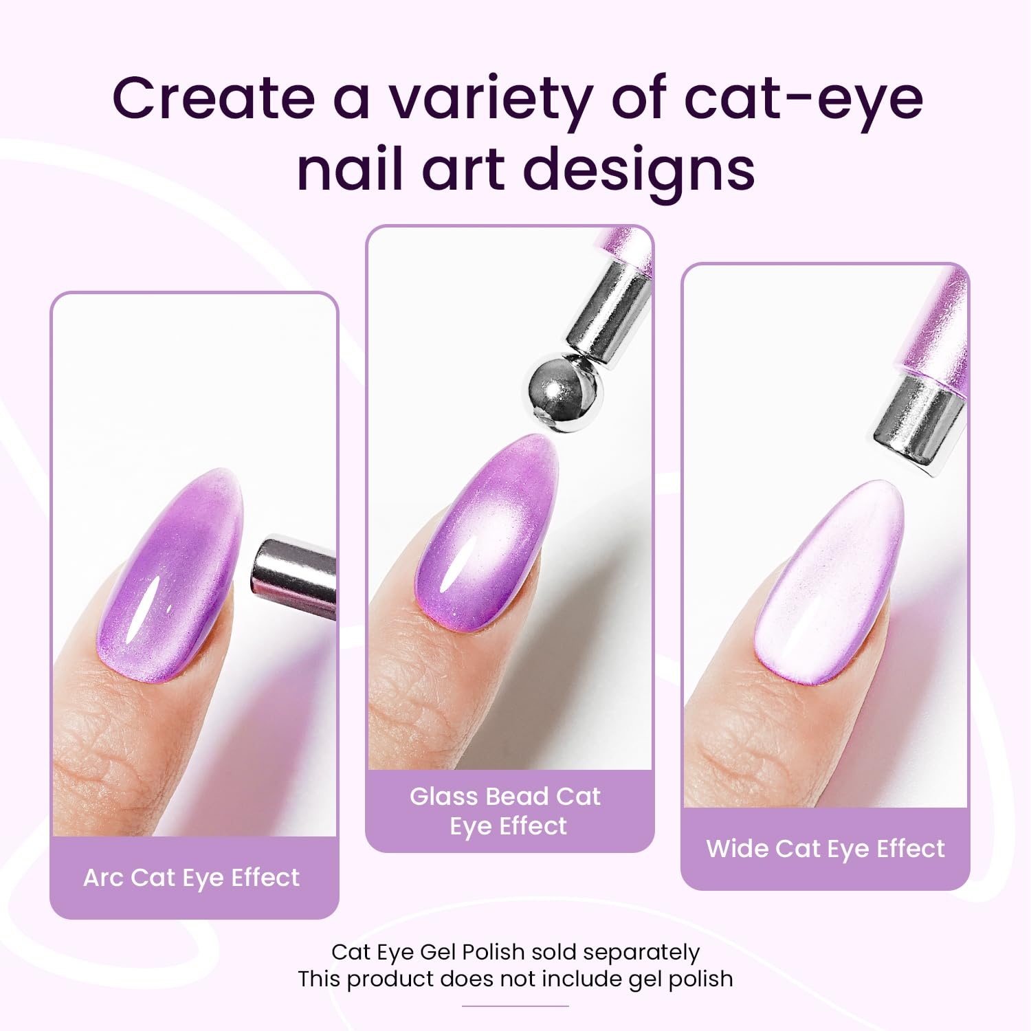 JODSONE 3-in-1 Cat Eye Magnet Nail Art Tool,Purple Cylindrical & Round Ball Nail Magnet Pens, Multi-Effect Magnets for Cat Eye Gel Polish DIY at Home Salon(Purple) - view 2