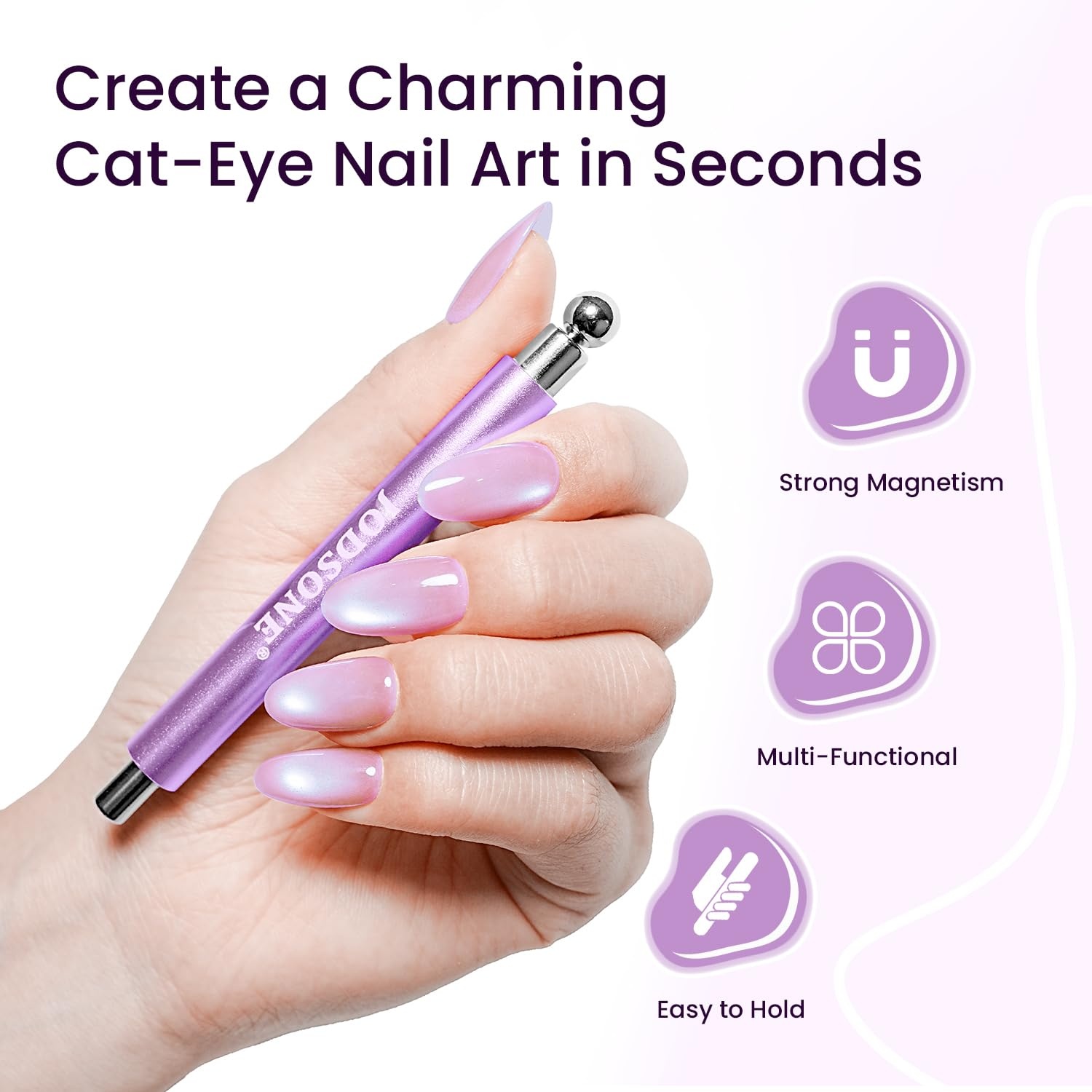 JODSONE 3-in-1 Cat Eye Magnet Nail Art Tool,Purple Cylindrical & Round Ball Nail Magnet Pens, Multi-Effect Magnets for Cat Eye Gel Polish DIY at Home Salon(Purple) - view 5