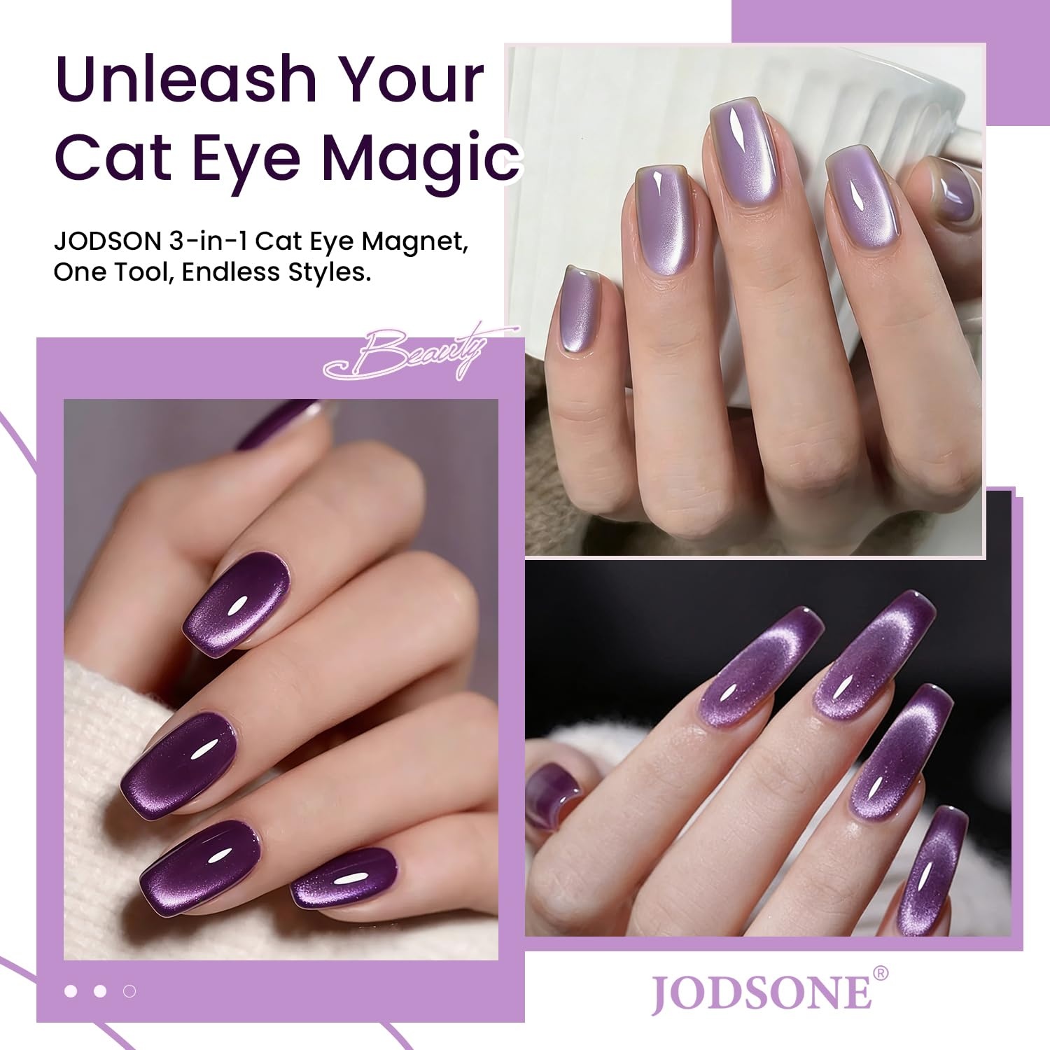 JODSONE 3-in-1 Cat Eye Magnet Nail Art Tool,Purple Cylindrical & Round Ball Nail Magnet Pens, Multi-Effect Magnets for Cat Eye Gel Polish DIY at Home Salon(Purple) - view 6