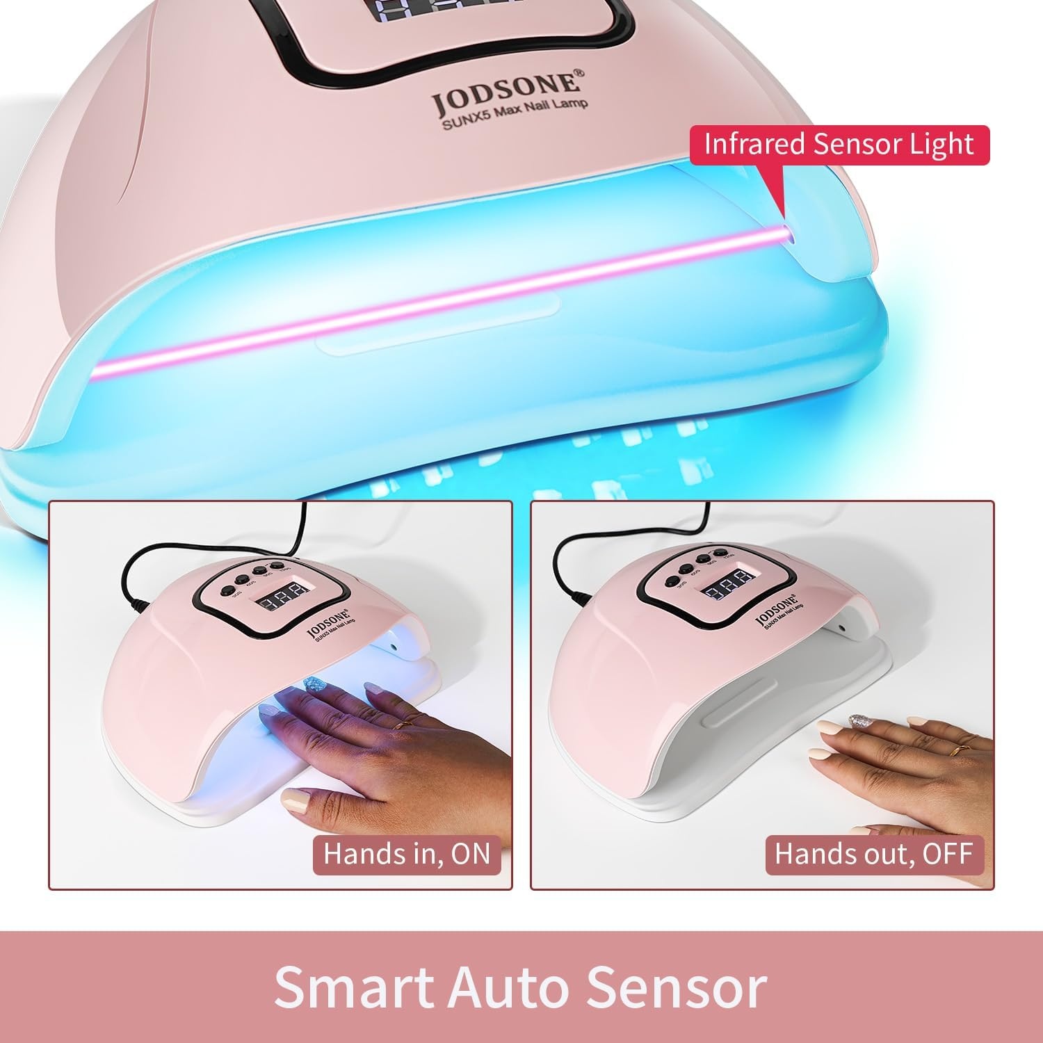 JODSONE Pink U V Nail Lamp for Gel Nail Polish Manicure Light with 4 Timers & Automatic Sensor Nail Dryer Curing LED Light(M5m-pink) - view 2