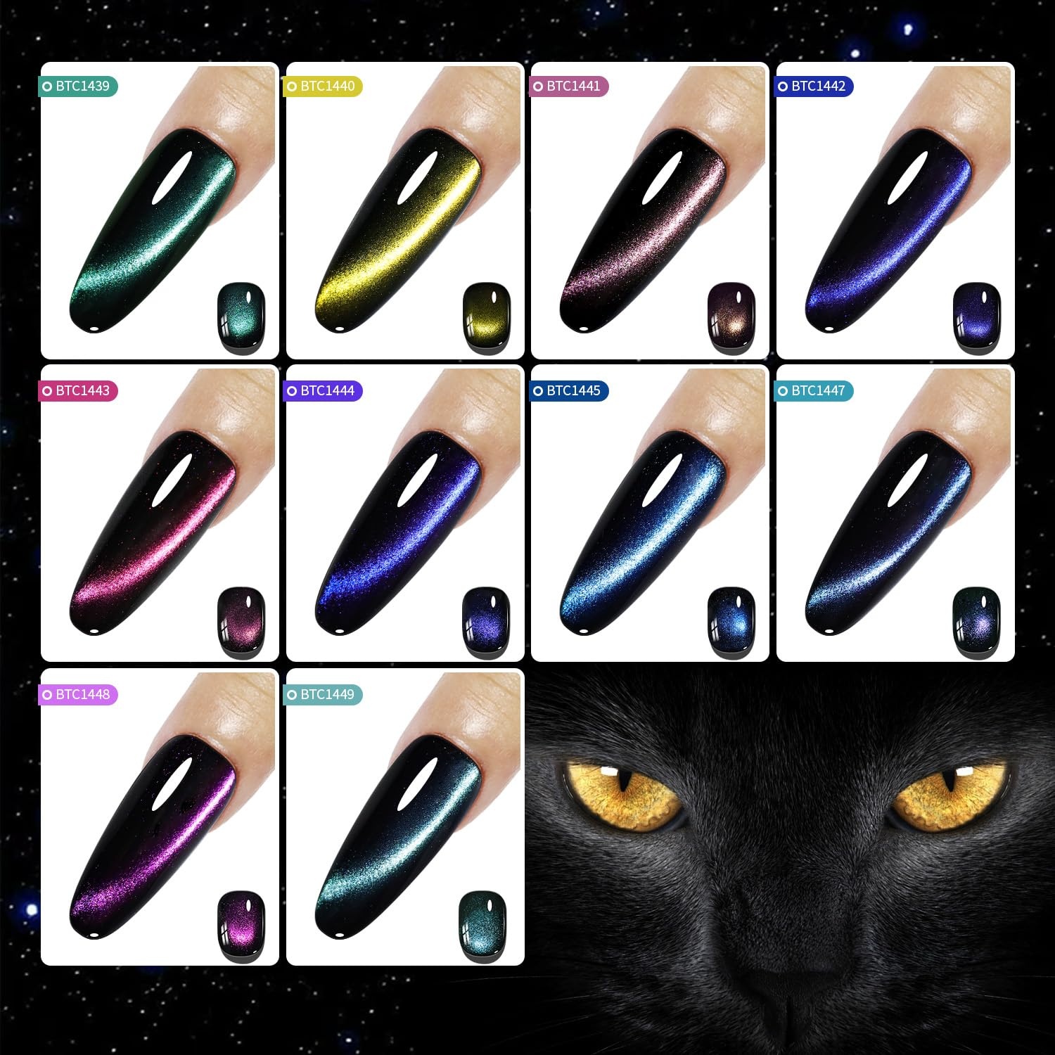 JODSONE Cat Eye Gel Nail Polish 10 Colors Blue Green Red with Base Coat Top Coat Magnet Stick Glazed Amber Cat Eye Gel for Home DIY(10Color-CE-16) - view 3