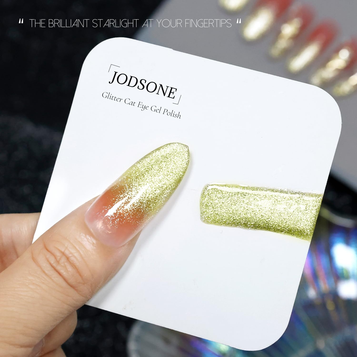 JODSONE Gold Glassy Cat Eye Gel Nail Polish 16.5ml,Holographic Magnetic Cat Eye Gel Polish with Magnet,Reflective Translucent Need U V Curing Salon Gift for Girl & Women,CAT05(16.5ML-CAT14)