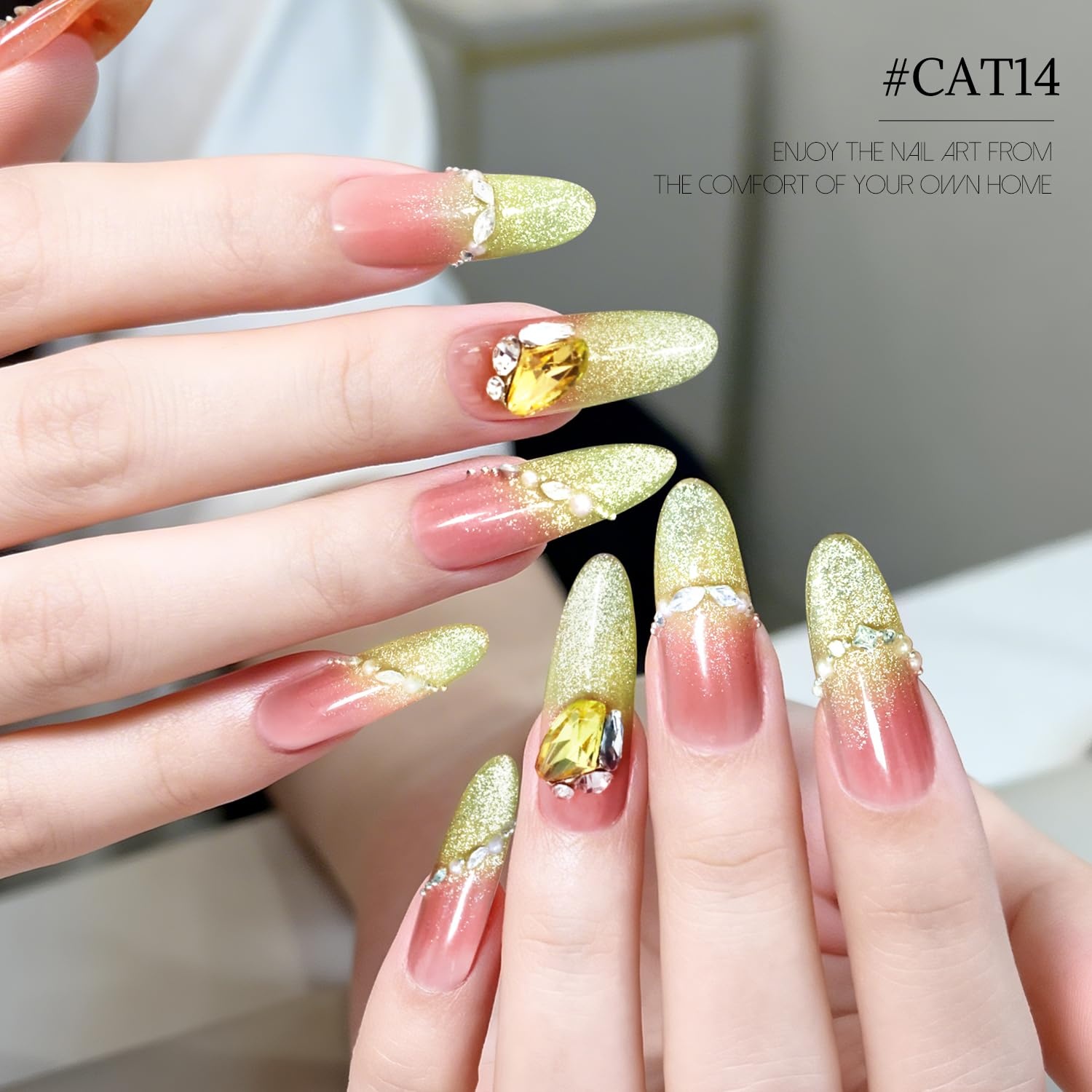 JODSONE Gold Glassy Cat Eye Gel Nail Polish 16.5ml,Holographic Magnetic Cat Eye Gel Polish with Magnet,Reflective Translucent Need U V Curing Salon Gift for Girl & Women,CAT05(16.5ML-CAT14) - view 4