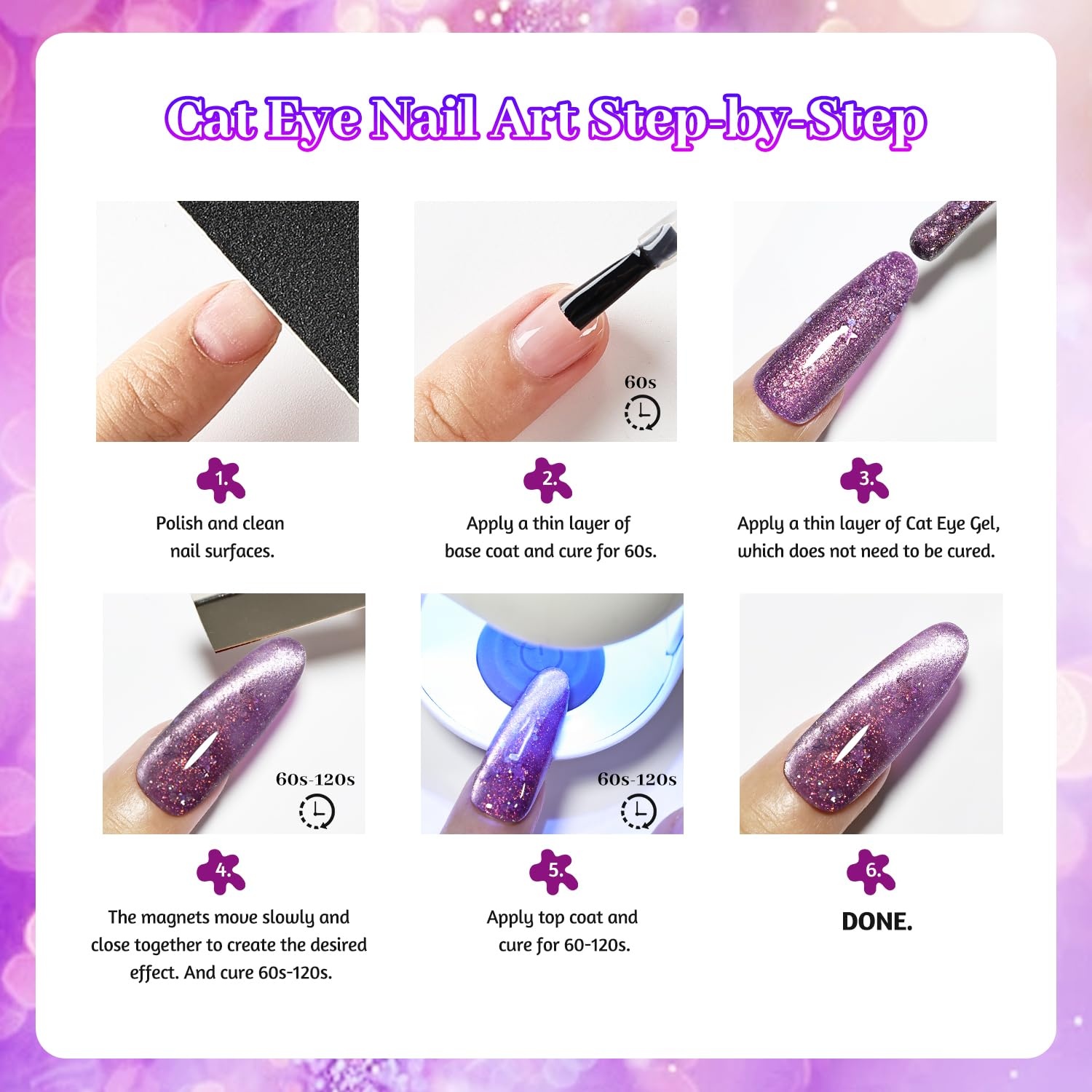 JODSONE Cat Eye Gel Nail Polish 10 Colors Blue Green Red with Base Coat Top Coat Magnet Stick Glazed Amber Cat Eye Gel for Home DIY(10Color-CE-1) - view 6