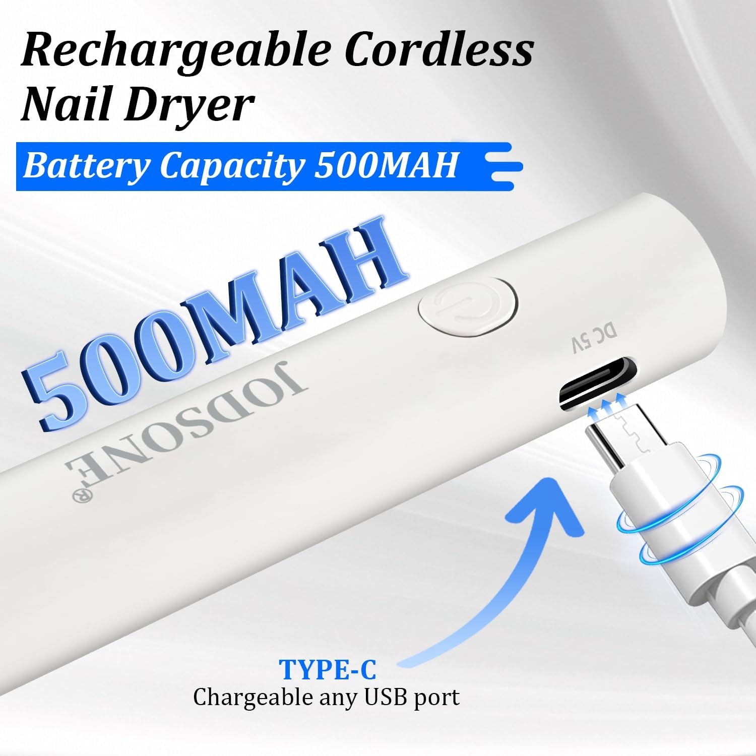 JODSONE Handheld U V Light for Gel Nails Portable Mini Nail Dryer Cordless Rechargeable USB Nail Dryer for Fast Curing for Home DIY Manicure Nail Art, White(White) - view 6