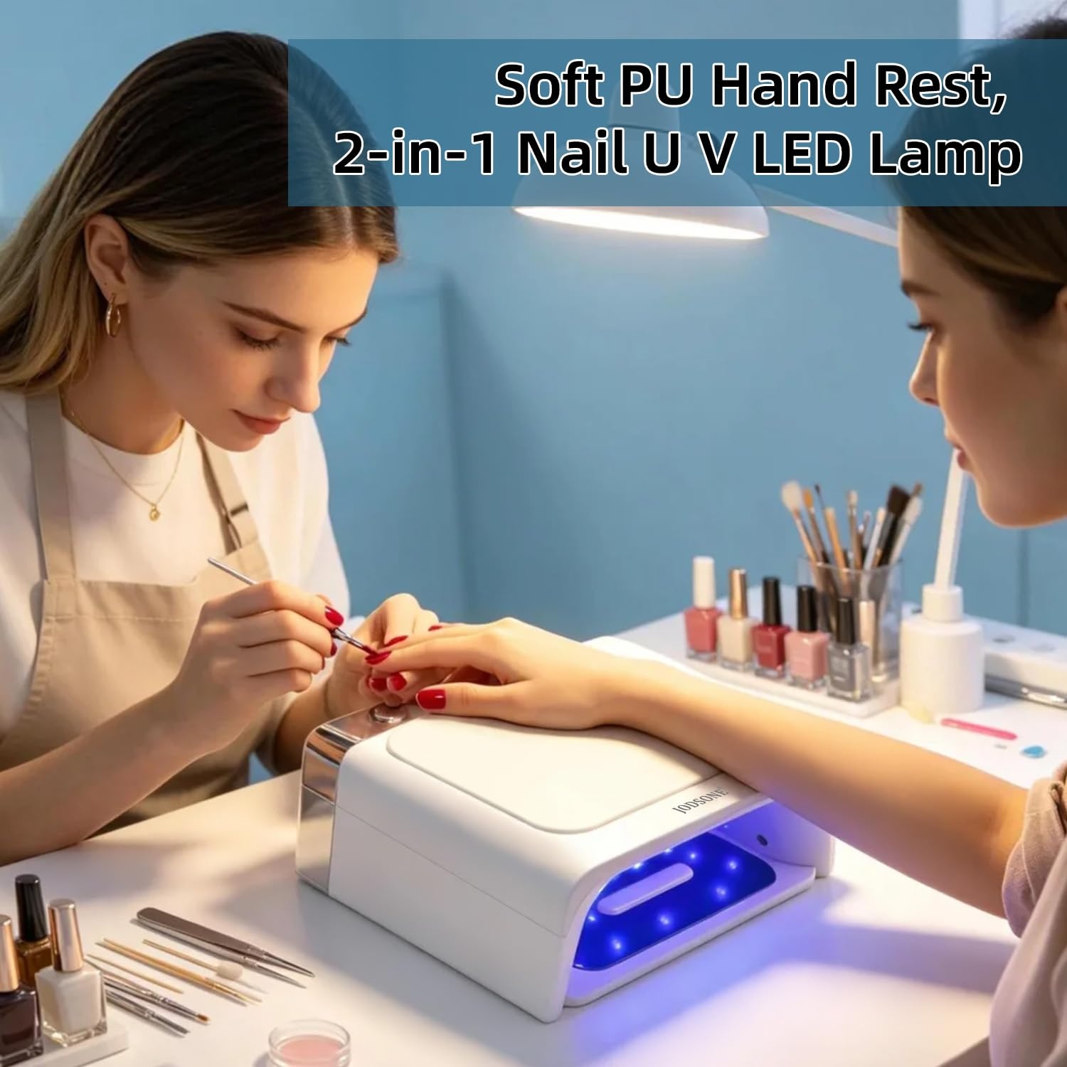 JODSONE Professional Nail Curing Lamp High Power U V LED Gel Nail Lamp with Arm Rest Magnetic Detachable Tray 4 Timer Modes LCD Display Infrared Sensor