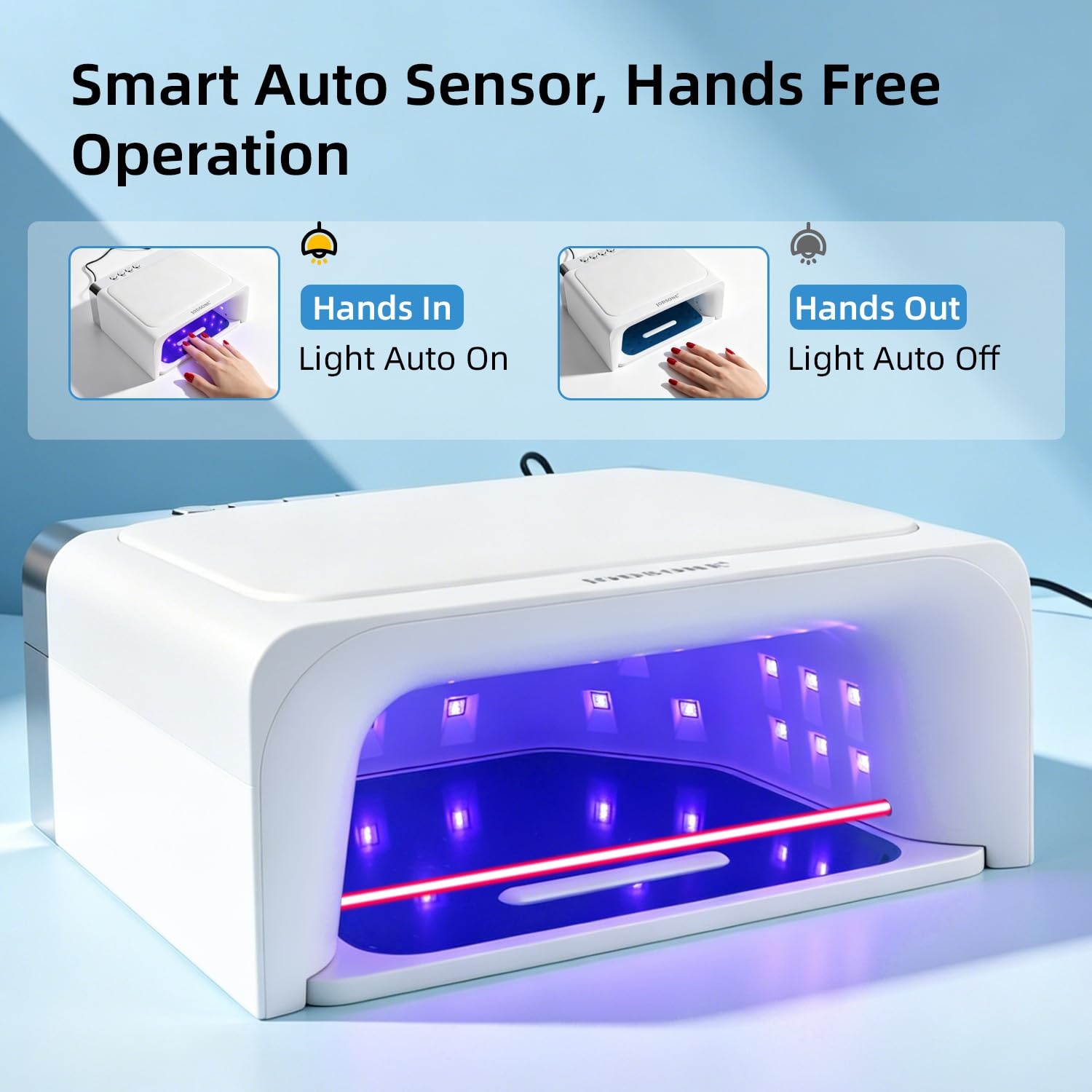 JODSONE Professional Nail Curing Lamp High Power U V LED Gel Nail Lamp with Arm Rest Magnetic Detachable Tray 4 Timer Modes LCD Display Infrared Sensor - view 4