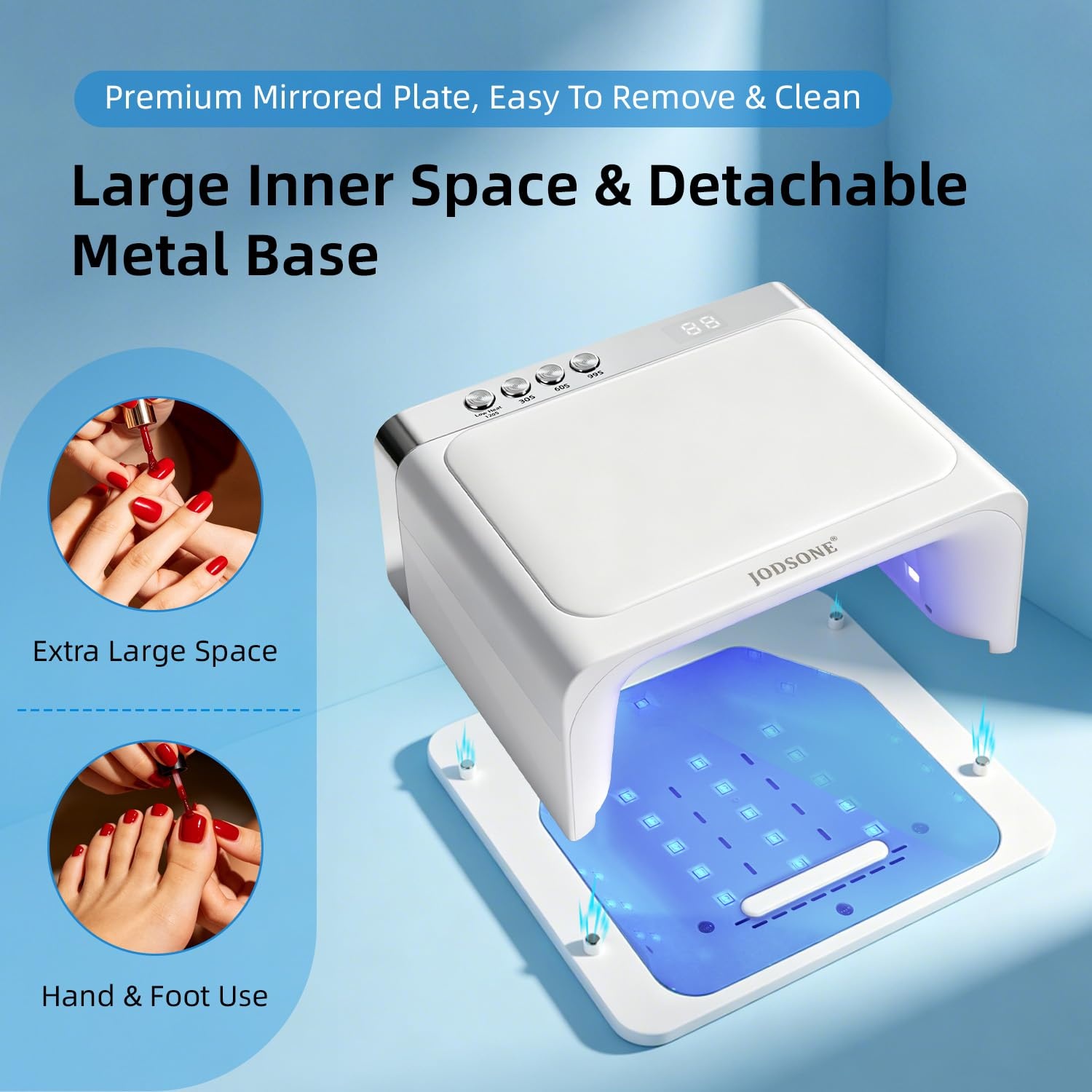 JODSONE Professional Nail Curing Lamp High Power U V LED Gel Nail Lamp with Arm Rest Magnetic Detachable Tray 4 Timer Modes LCD Display Infrared Sensor - view 5