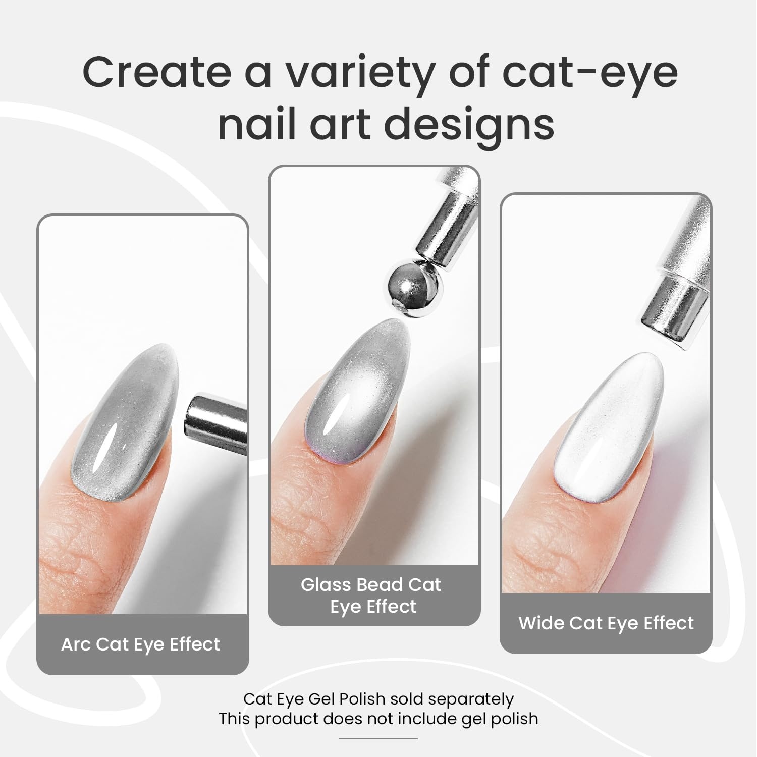JODSONE 3-in-1 Cat Eye Magnet Nail Art Tool,Silver Cylindrical & Round Ball Nail Magnet Pens, Multi-Effect Magnets for Cat Eye Gel Polish DIY at Home Salon - view 2