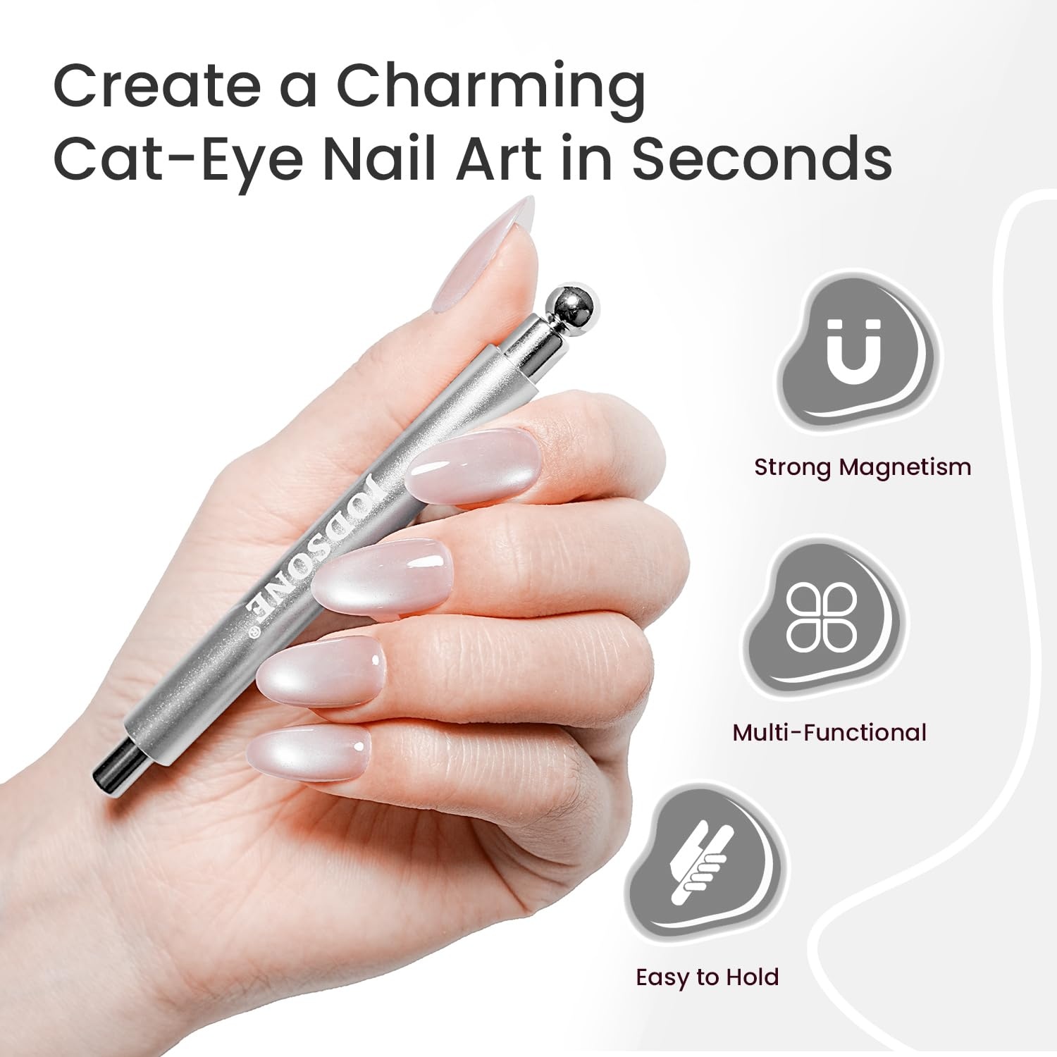 JODSONE 3-in-1 Cat Eye Magnet Nail Art Tool,Silver Cylindrical & Round Ball Nail Magnet Pens, Multi-Effect Magnets for Cat Eye Gel Polish DIY at Home Salon - view 5