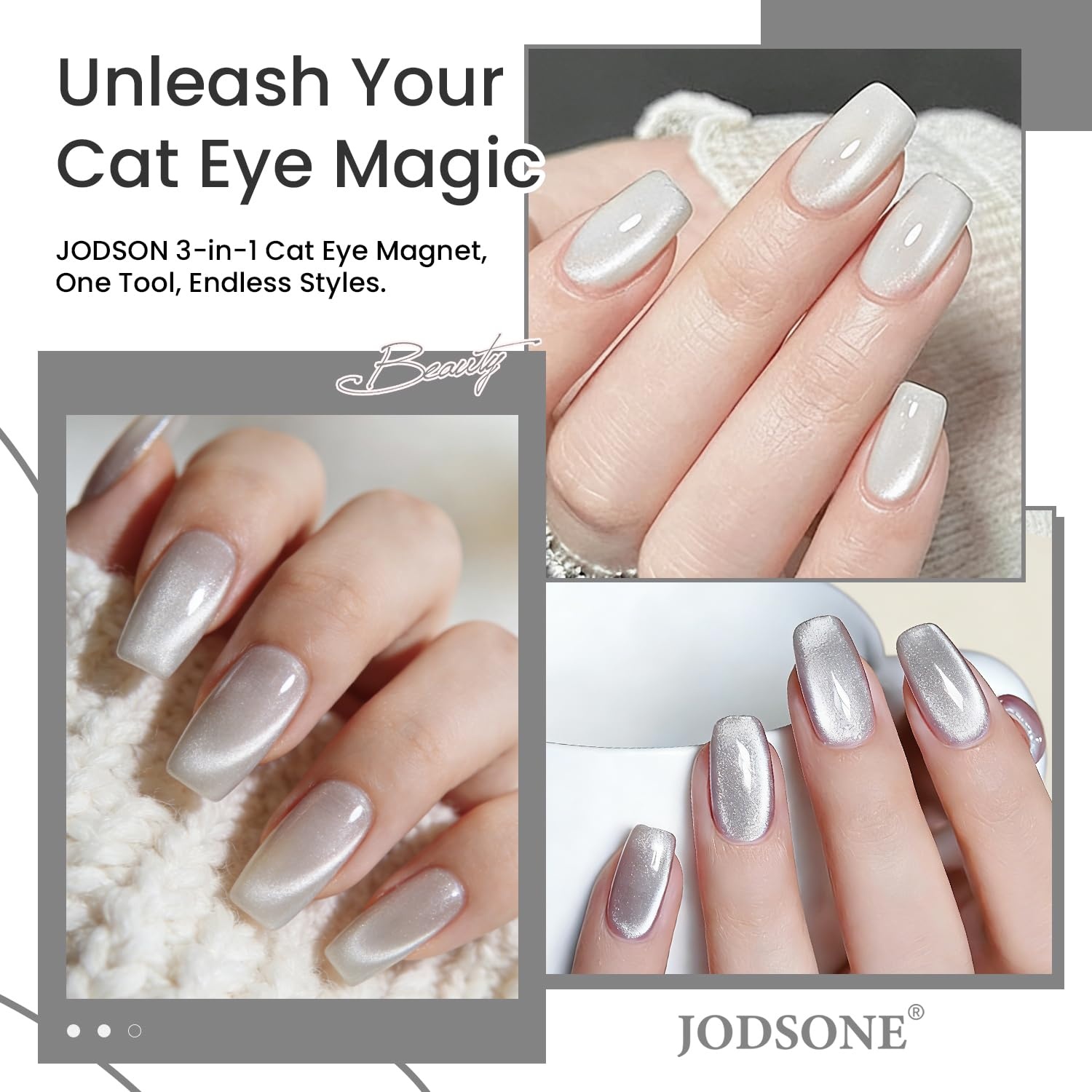 JODSONE 3-in-1 Cat Eye Magnet Nail Art Tool,Silver Cylindrical & Round Ball Nail Magnet Pens, Multi-Effect Magnets for Cat Eye Gel Polish DIY at Home Salon - view 6