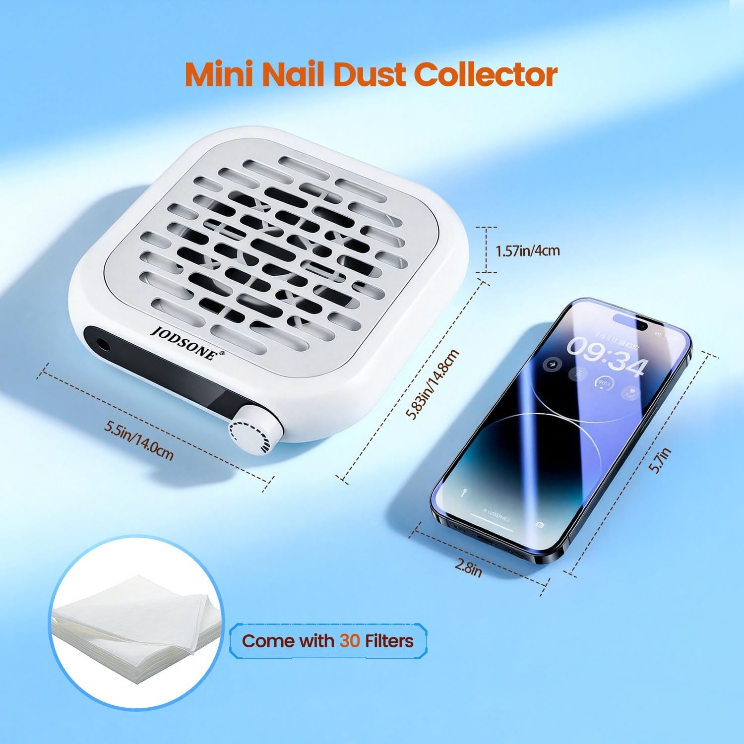 JODSONE 6000RPM Mini Nail Dust Collector PocketSized Low Noise Powerful Suction Portable Nail Salon with 30 Filters Purple(Mini-white)