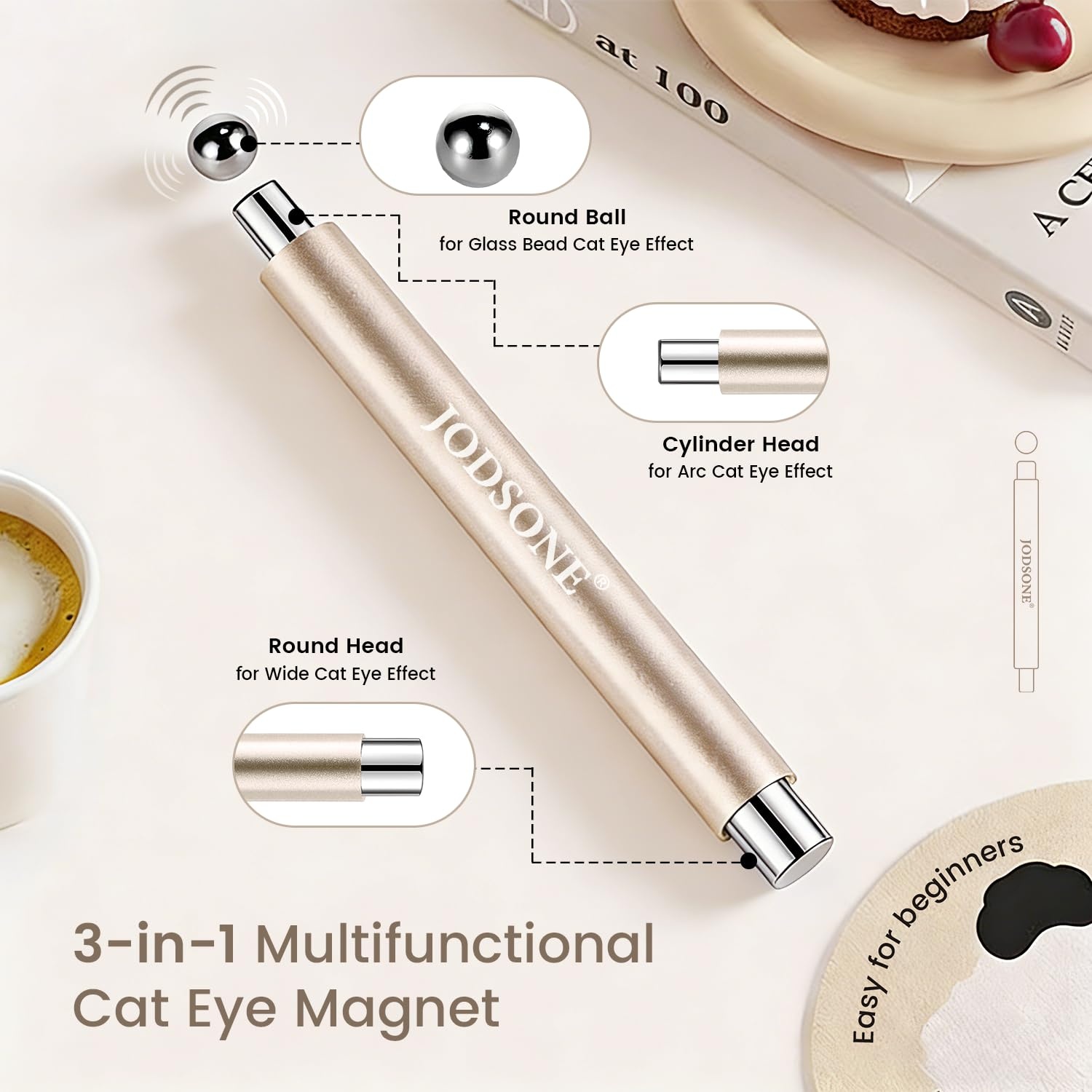 JODSONE 3-in-1 Cat-Eye Magnet Nail Art Tool,Cylindrical & Ball Magnet Pens,Flexible Multi-Effect Magnet for Cat Eye Gel Polish DIY Home Salon(Magnet Only, No Gel Included)(M03)