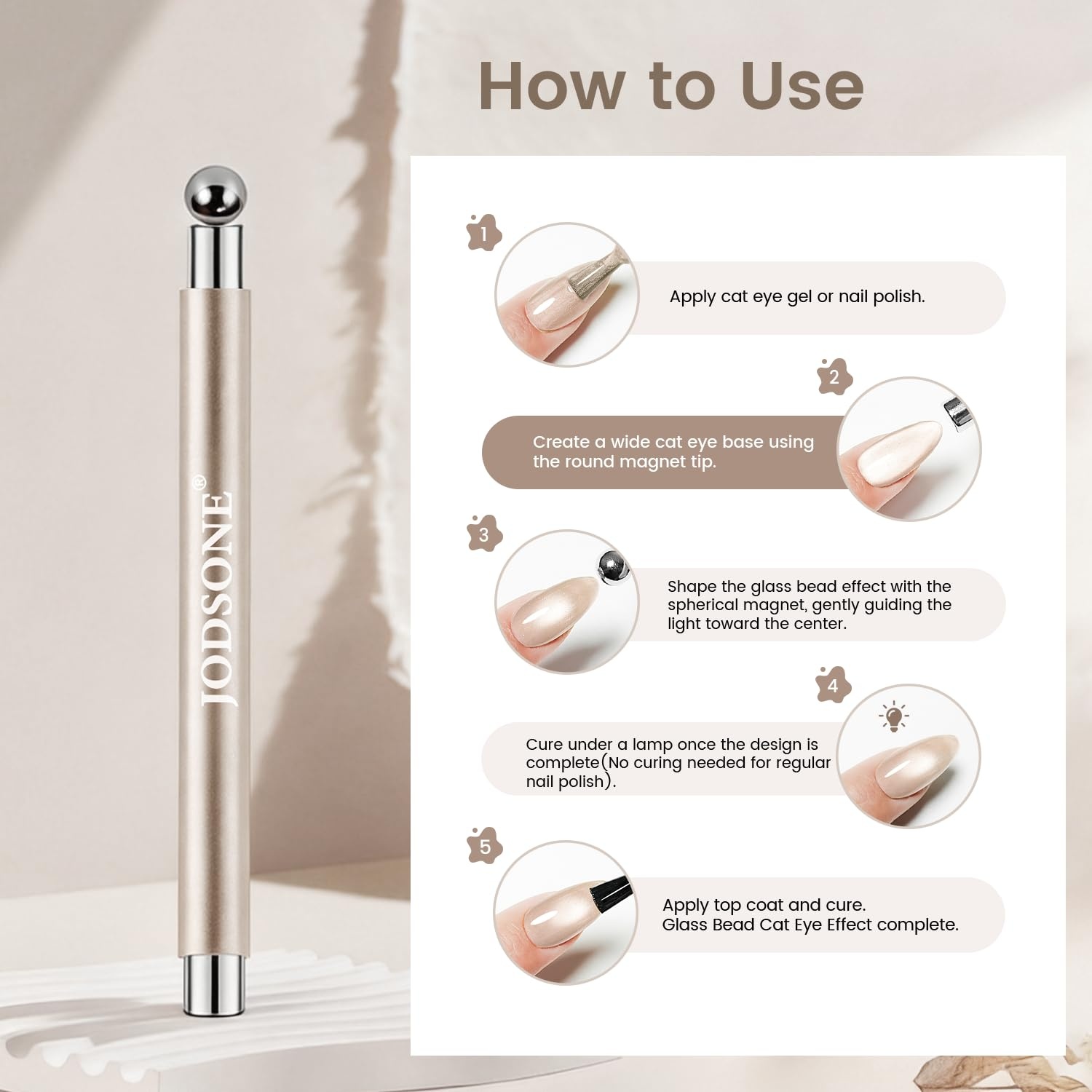 JODSONE 3-in-1 Cat-Eye Magnet Nail Art Tool,Cylindrical & Ball Magnet Pens,Flexible Multi-Effect Magnet for Cat Eye Gel Polish DIY Home Salon(Magnet Only, No Gel Included)(M03) - view 3