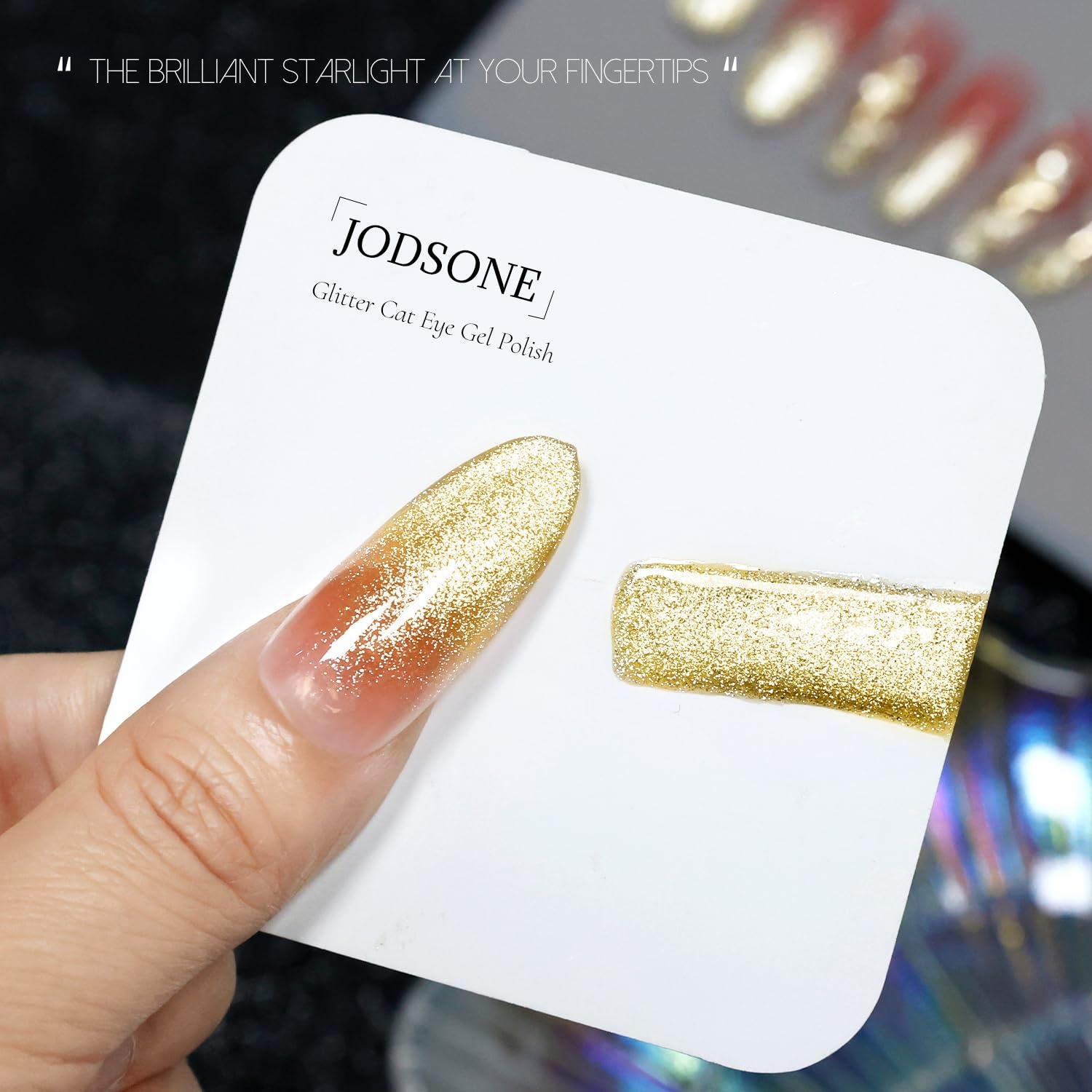 JODSONE Gold Glassy Cat Eye Gel Nail Polish 16.5ml,Holographic Magnetic Cat Eye Gel Polish with Magnet,Reflective Translucent Need U V Curing Salon Gift for Girl & Women,CAT05(16.5ML-CAT12)