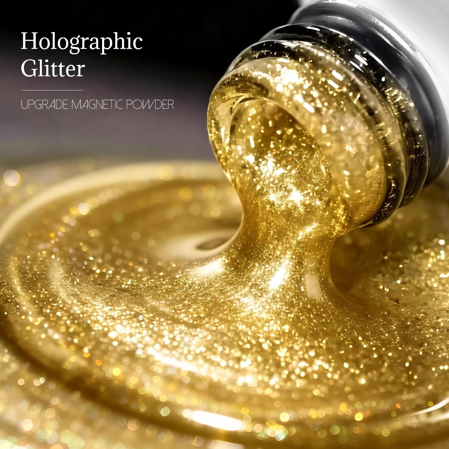 JODSONE Gold Glassy Cat Eye Gel Nail Polish 16.5ml,Holographic Magnetic Cat Eye Gel Polish with Magnet,Reflective Translucent Need U V Curing Salon Gift for Girl & Women,CAT05(16.5ML-CAT12) - view 2