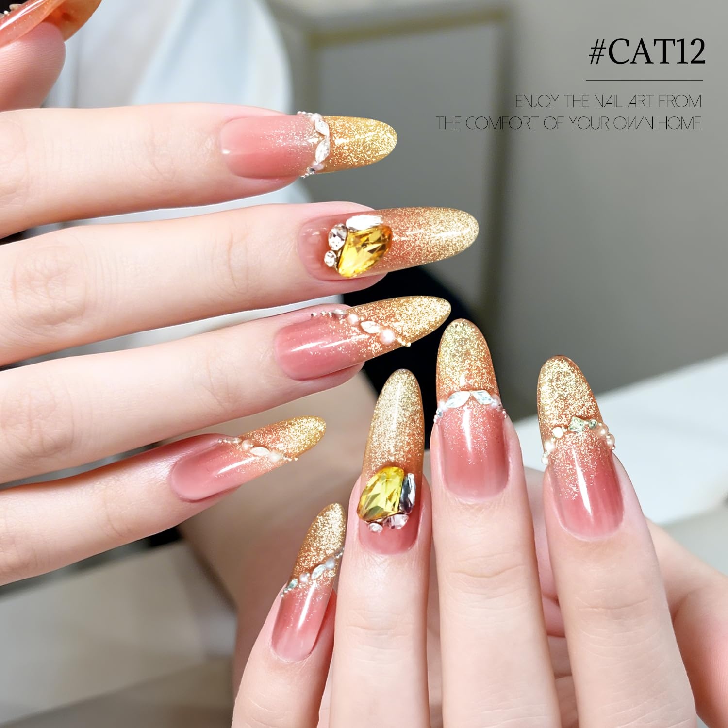 JODSONE Gold Glassy Cat Eye Gel Nail Polish 16.5ml,Holographic Magnetic Cat Eye Gel Polish with Magnet,Reflective Translucent Need U V Curing Salon Gift for Girl & Women,CAT05(16.5ML-CAT12) - view 4