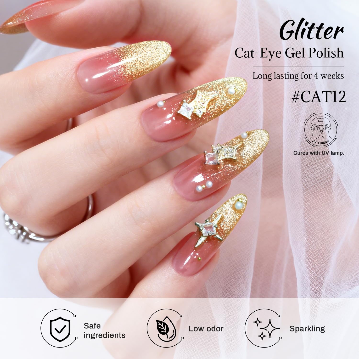 JODSONE Gold Glassy Cat Eye Gel Nail Polish 16.5ml,Holographic Magnetic Cat Eye Gel Polish with Magnet,Reflective Translucent Need U V Curing Salon Gift for Girl & Women,CAT05(16.5ML-CAT12) - view 5