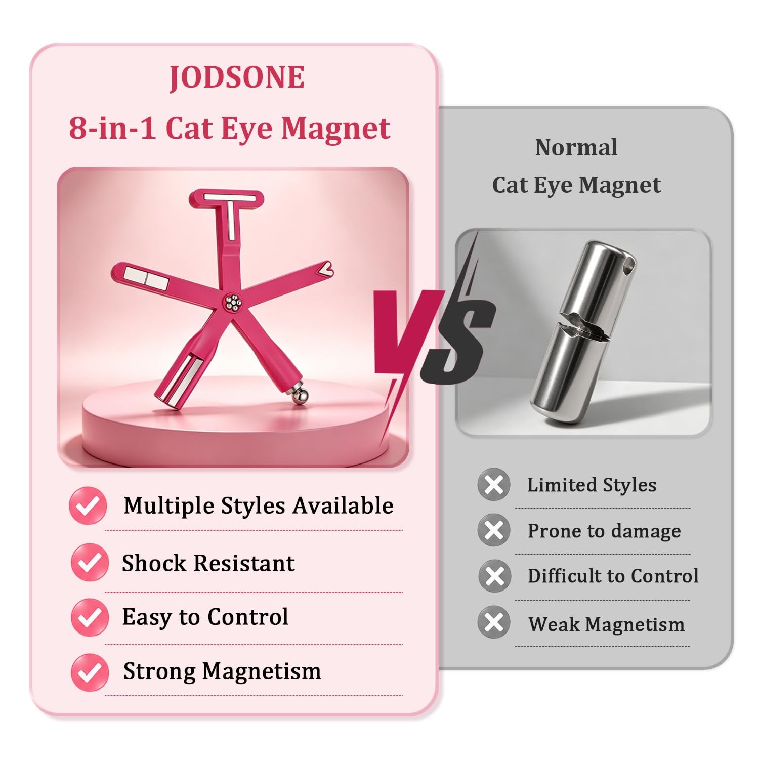 JODSONE Cat Eye Magnet, 8-in-1 Multi-Effect Nail Magnetic Tool for Cat Eye Gel Polish, Create French Tip, Heart, Ribbon & Glass Bead Designs, Nail Art Tool for DIY & Salon(M1) - view 5