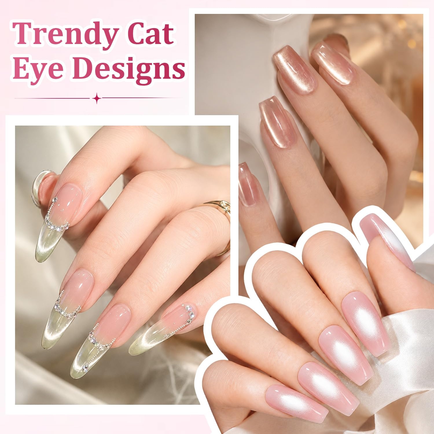JODSONE Cat Eye Magnet, 8-in-1 Multi-Effect Nail Magnetic Tool for Cat Eye Gel Polish, Create French Tip, Heart, Ribbon & Glass Bead Designs, Nail Art Tool for DIY & Salon(M1) - view 6