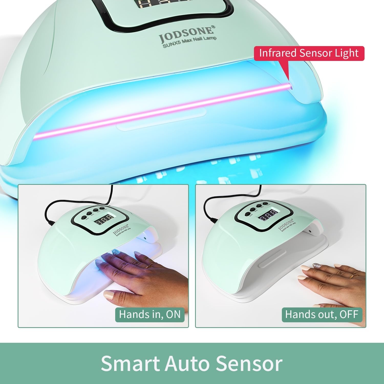 JODSONE Pink U V Nail Lamp for Gel Nail Polish Manicure Light with 4 Timers & Automatic Sensor Nail Dryer Curing LED Light(M5m-light Green) - view 2