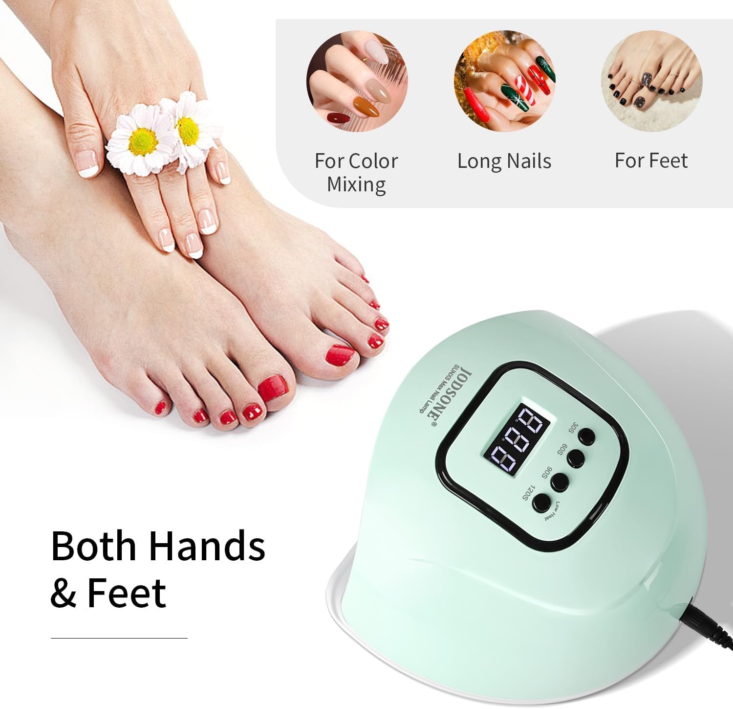 JODSONE Pink U V Nail Lamp for Gel Nail Polish Manicure Light with 4 Timers & Automatic Sensor Nail Dryer Curing LED Light(M5m-light Green) - view 5
