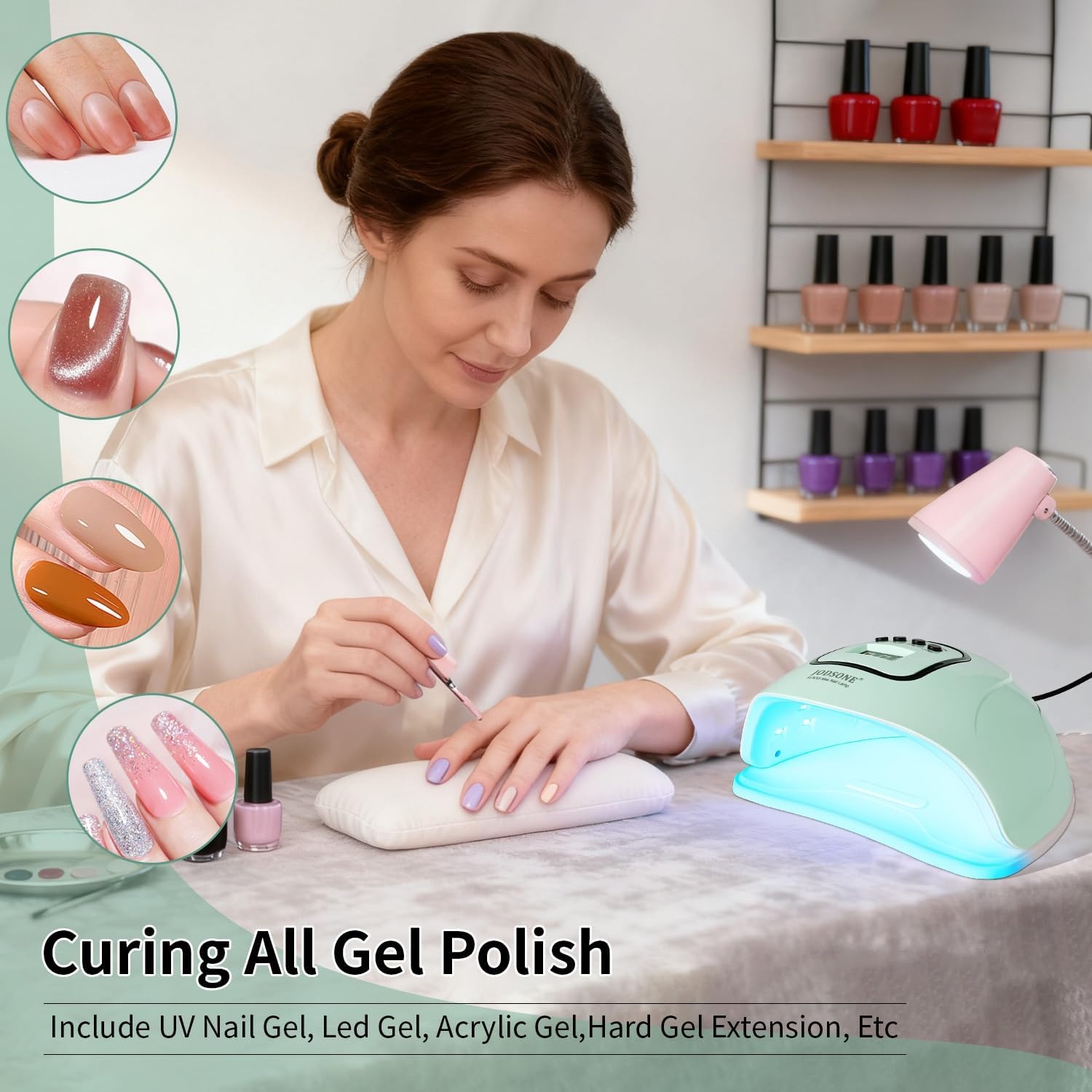 JODSONE Pink U V Nail Lamp for Gel Nail Polish Manicure Light with 4 Timers & Automatic Sensor Nail Dryer Curing LED Light(M5m-light Green) - view 6