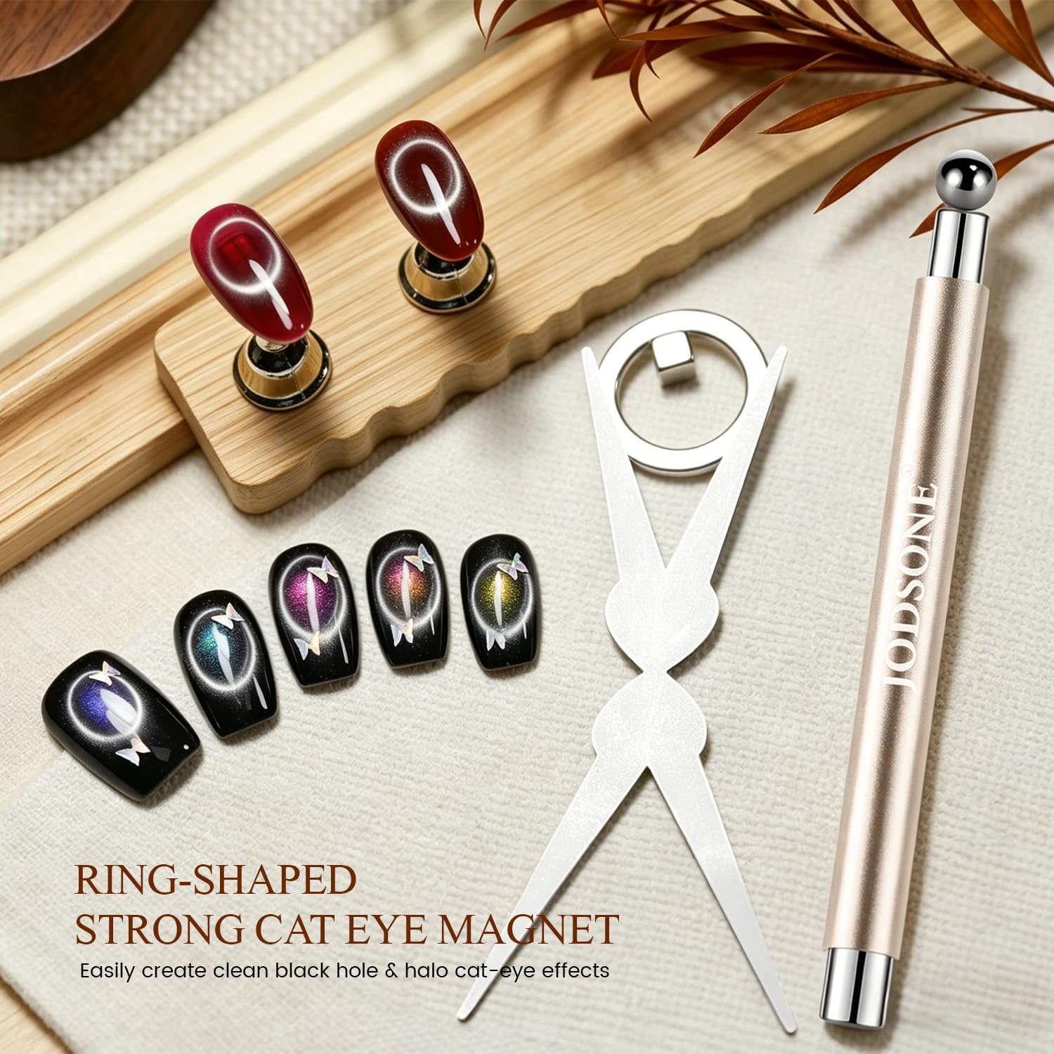 JODSONE 3-in-1 Cat-Eye Magnet Nail Art Tool,Cylindrical & Ball Magnet Pens,Flexible Multi-Effect Magnet for Cat Eye Gel Polish DIY Home Salon(Magnet Only, No Gel Included)(M02)