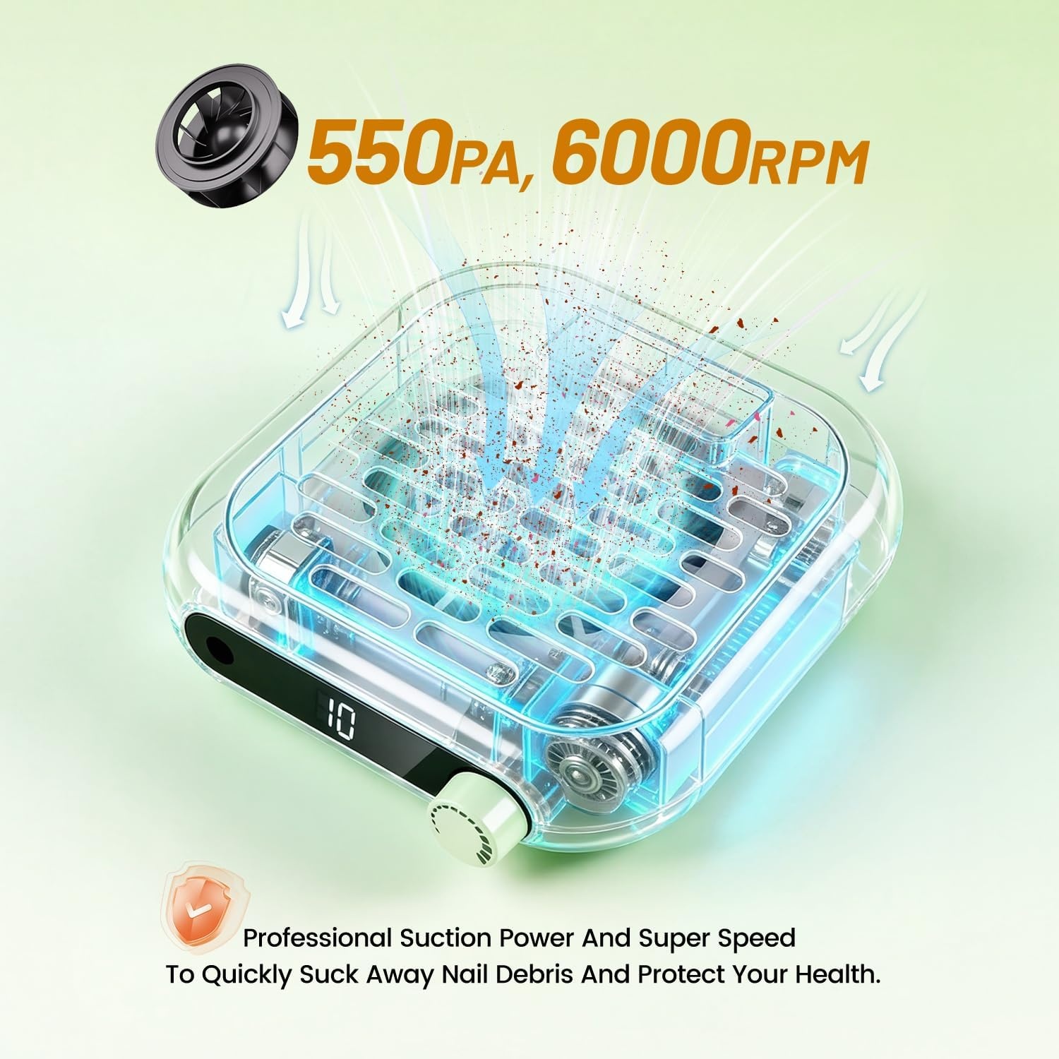 JODSONE Mini Nail Dust Collector PocketSized 6000RPM Powerful Suction Portable Nail Salon with 30 Filters Green(G01) - view 3