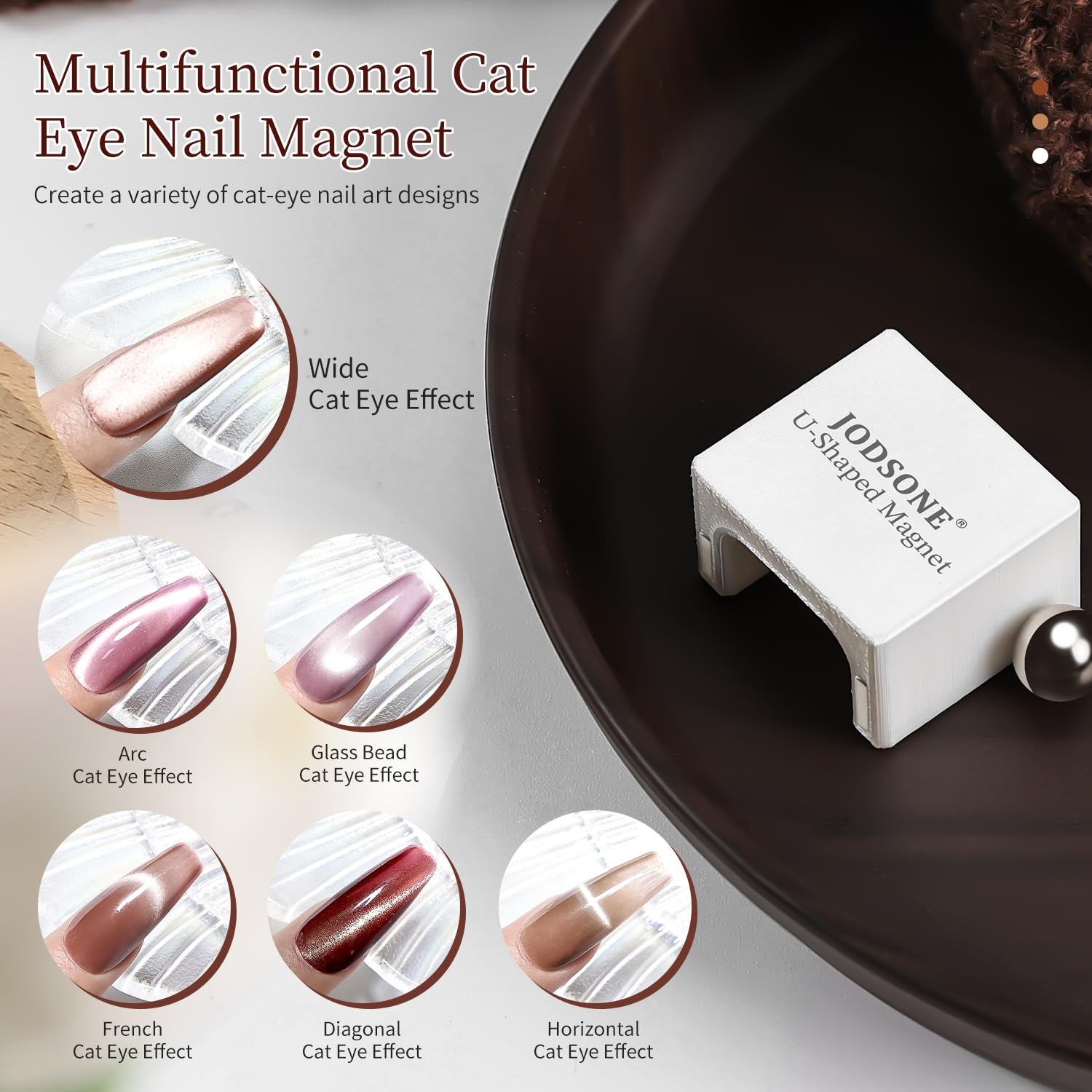 JODSONE Cat Eye Magnet, 8-in-1 Multi-Effect Nail Magnetic Tool for Cat Eye Gel Polish, Create French Tip, Heart, Ribbon & Glass Bead Designs, Nail Art Tool for DIY & Salon(M5) - view 3
