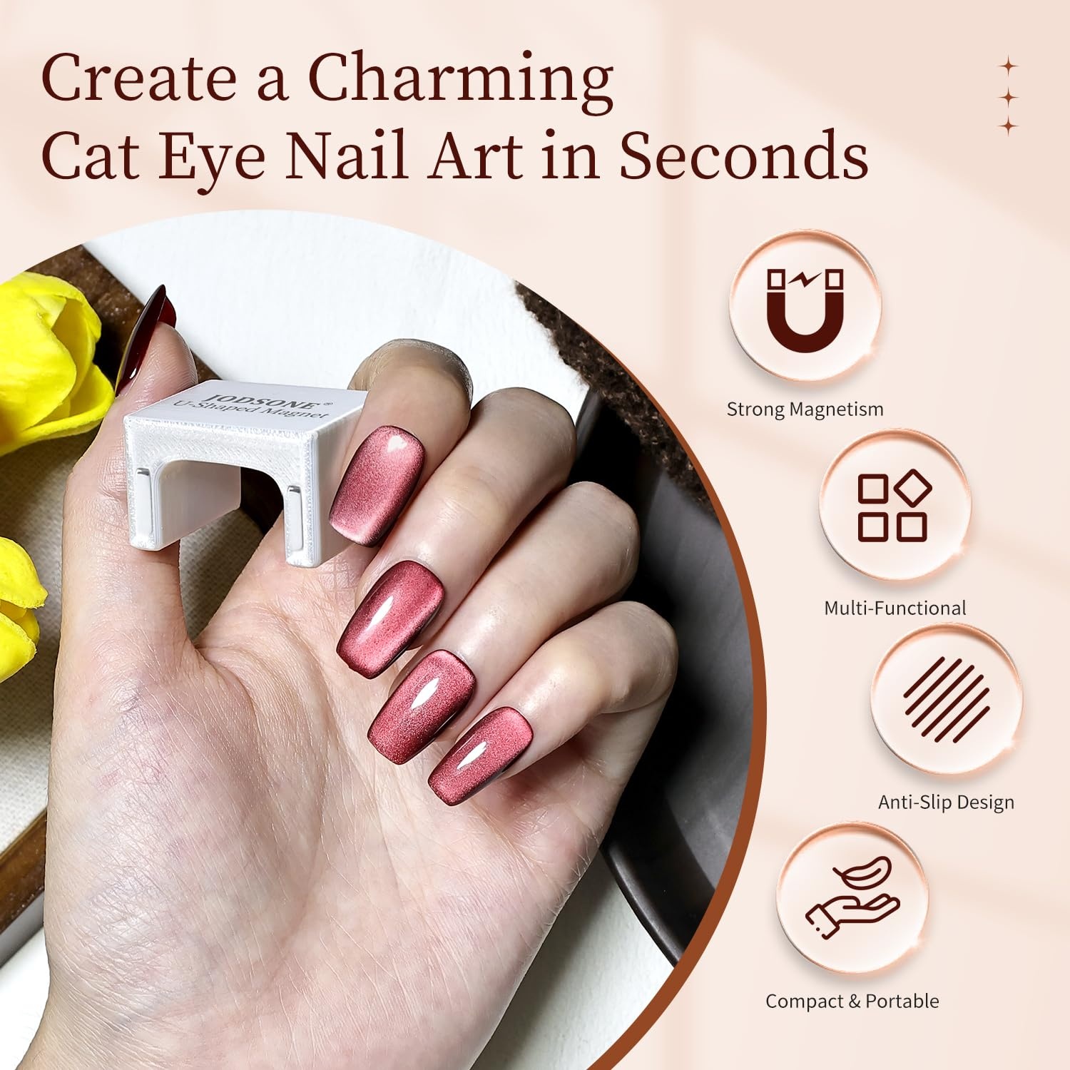 JODSONE Cat Eye Magnet, 8-in-1 Multi-Effect Nail Magnetic Tool for Cat Eye Gel Polish, Create French Tip, Heart, Ribbon & Glass Bead Designs, Nail Art Tool for DIY & Salon(M5) - view 6