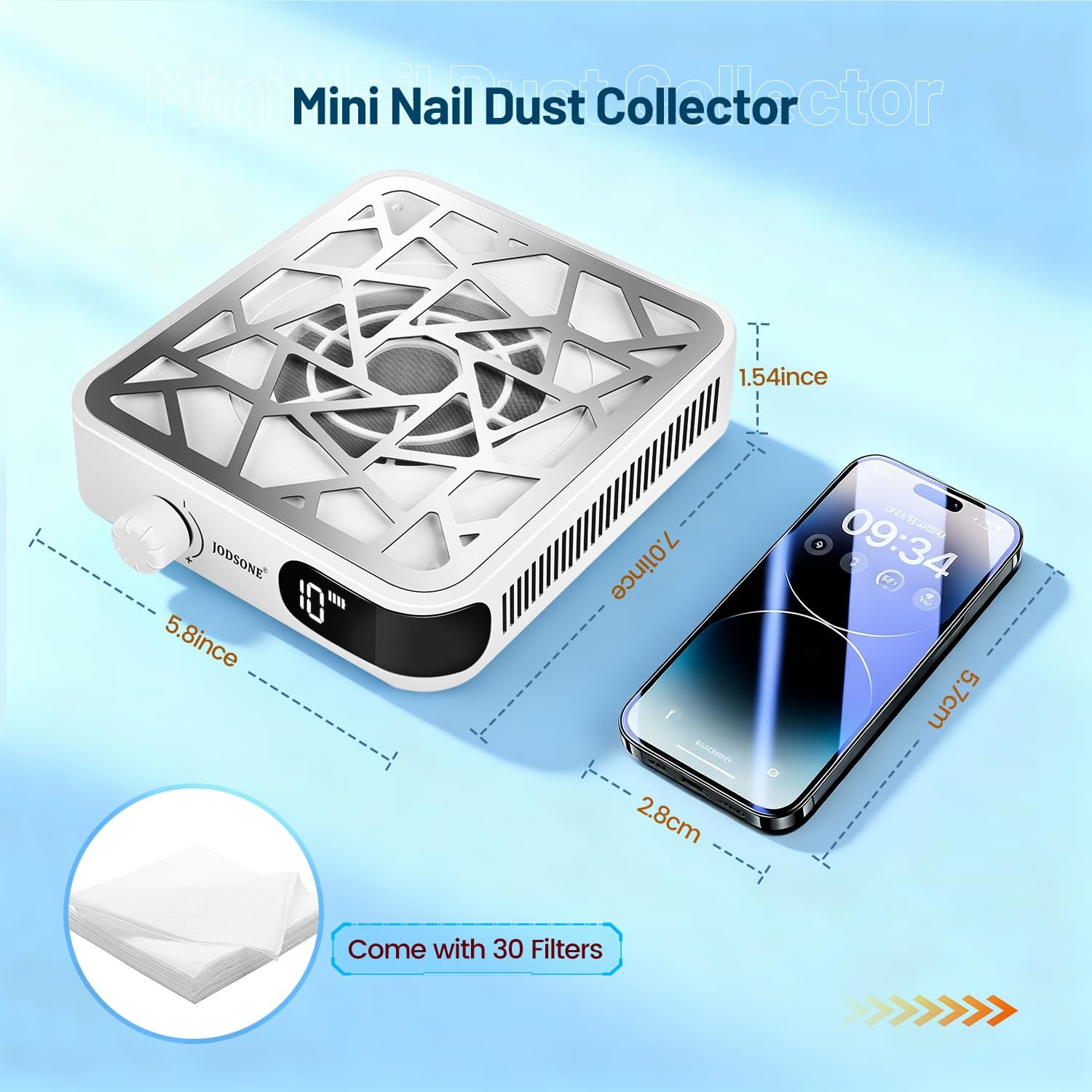 JODSONE Mini 6000RPM Nail Dust Collector with 30 Filters 10-Speed Adjustment Rechargeable Portable Nail Salon Professional Use - view 2