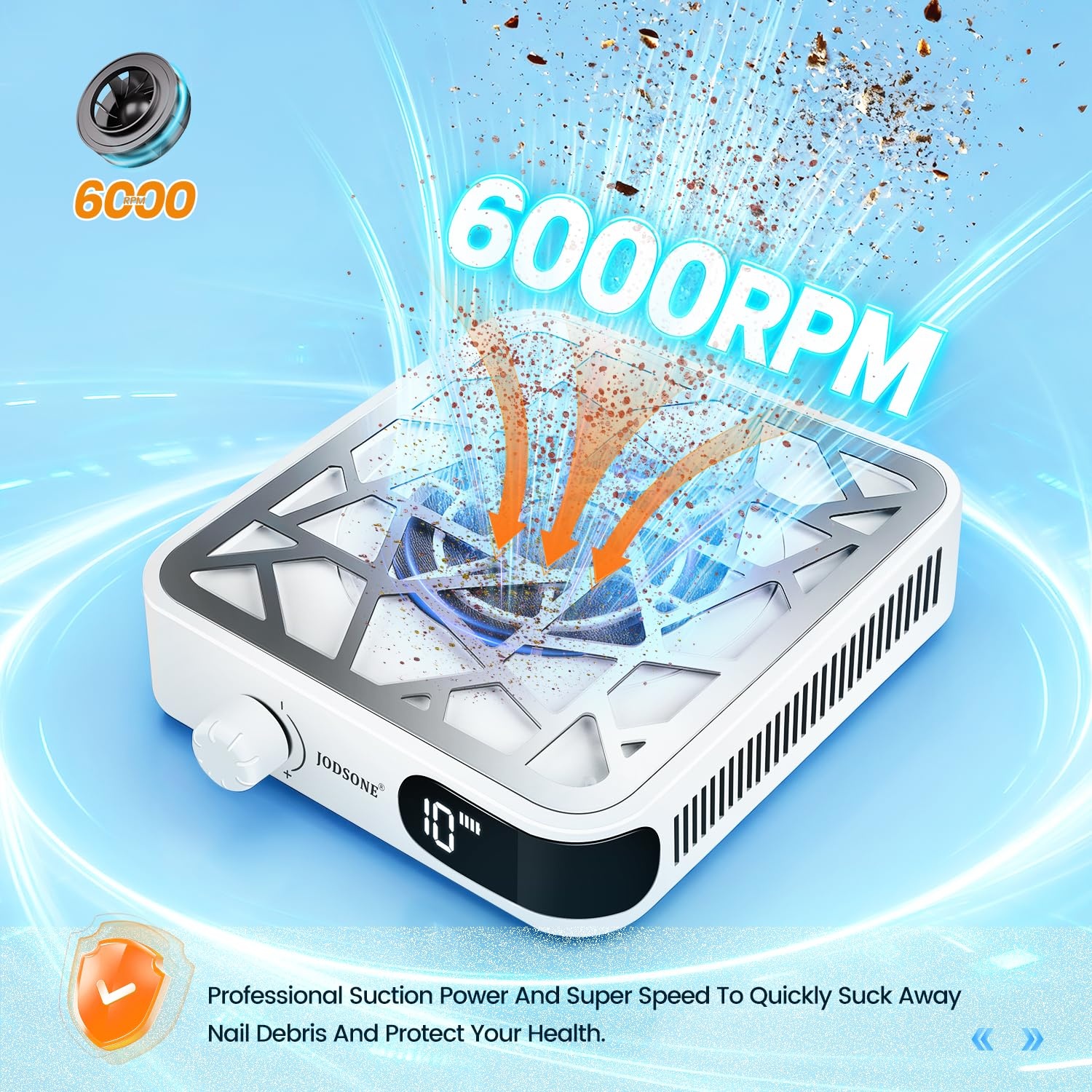 JODSONE Mini 6000RPM Nail Dust Collector with 30 Filters 10-Speed Adjustment Rechargeable Portable Nail Salon Professional Use - view 4