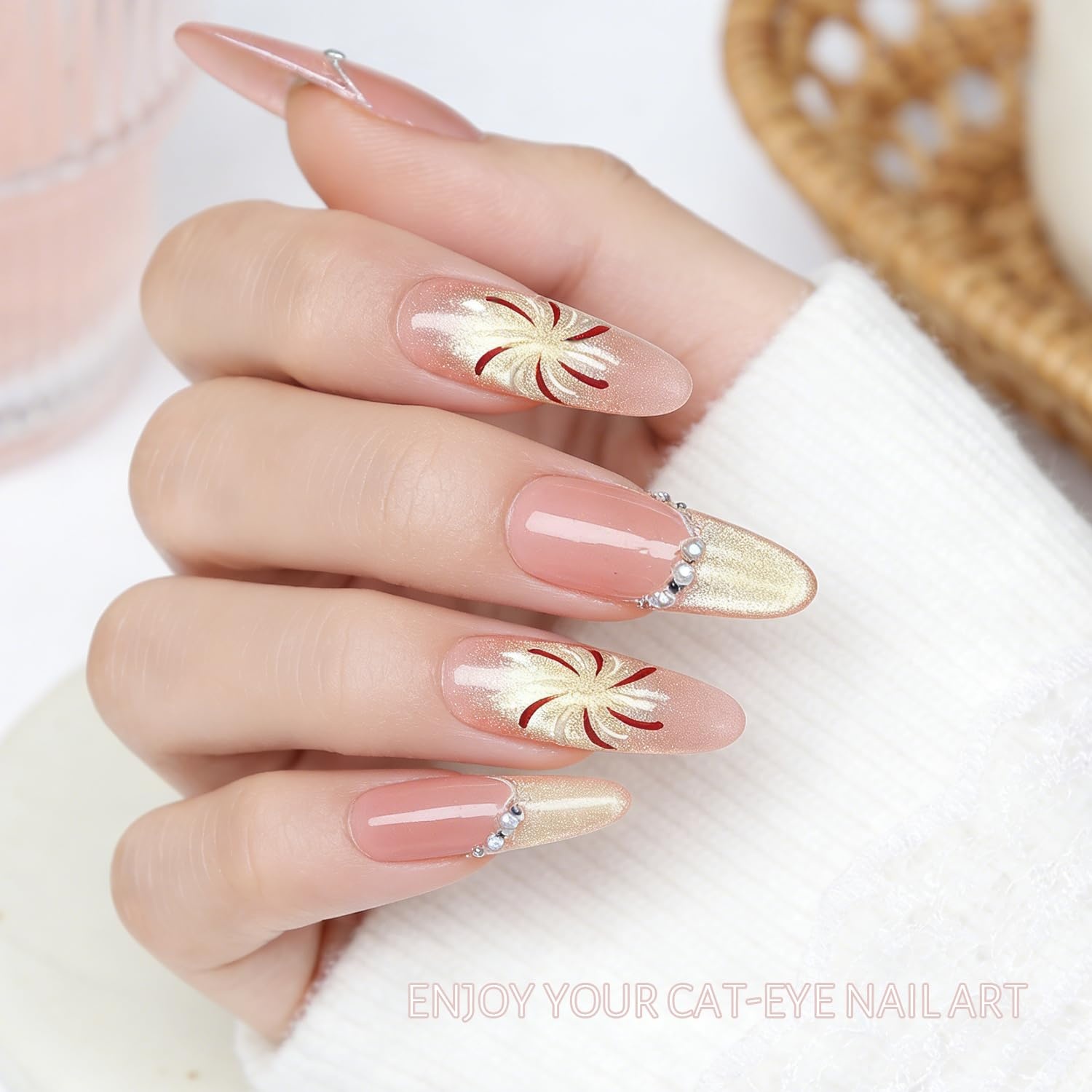 JODSONE Gold Glassy Cat Eye Gel Nail Polish 16.5ml,Holographic Magnetic Cat Eye Gel Polish with Magnet,Reflective Translucent Need U V Curing Salon Gift for Girl & Women,CAT05(16.5ML-CAT06) - view 4