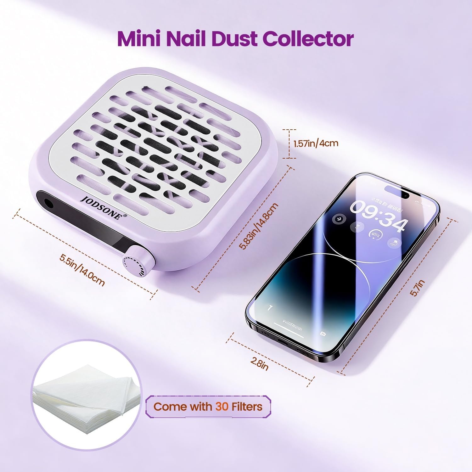 JODSONE 6000RPM Mini Nail Dust Collector PocketSized Low Noise Powerful Suction Portable Nail Salon with 30 Filters Purple(Mini-purple)