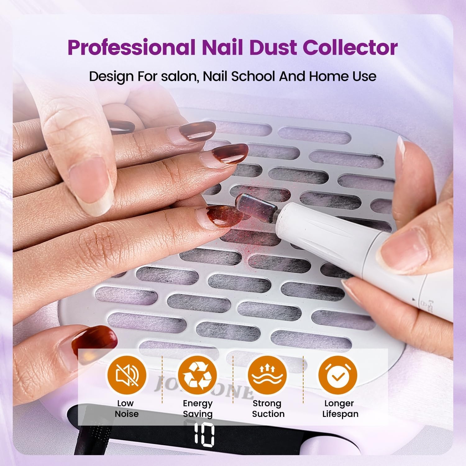 JODSONE 6000RPM Mini Nail Dust Collector PocketSized Low Noise Powerful Suction Portable Nail Salon with 30 Filters Purple(Mini-purple) - view 3