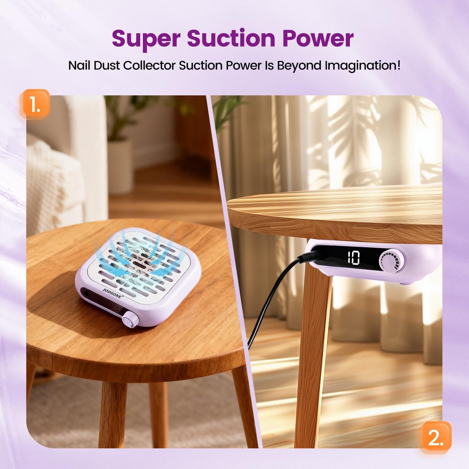 JODSONE 6000RPM Mini Nail Dust Collector PocketSized Low Noise Powerful Suction Portable Nail Salon with 30 Filters Purple(Mini-purple) - view 4