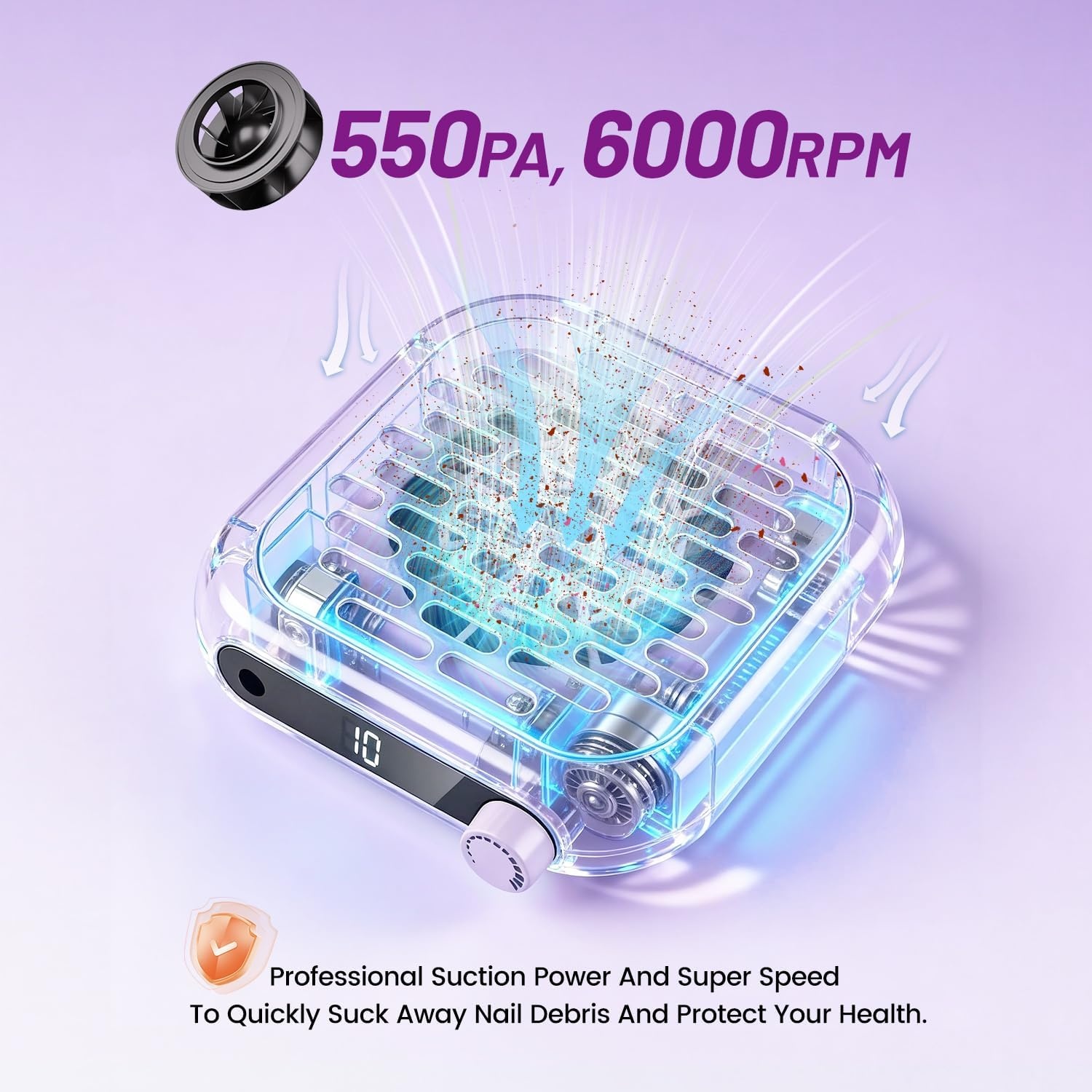 JODSONE 6000RPM Mini Nail Dust Collector PocketSized Low Noise Powerful Suction Portable Nail Salon with 30 Filters Purple(Mini-purple) - view 5