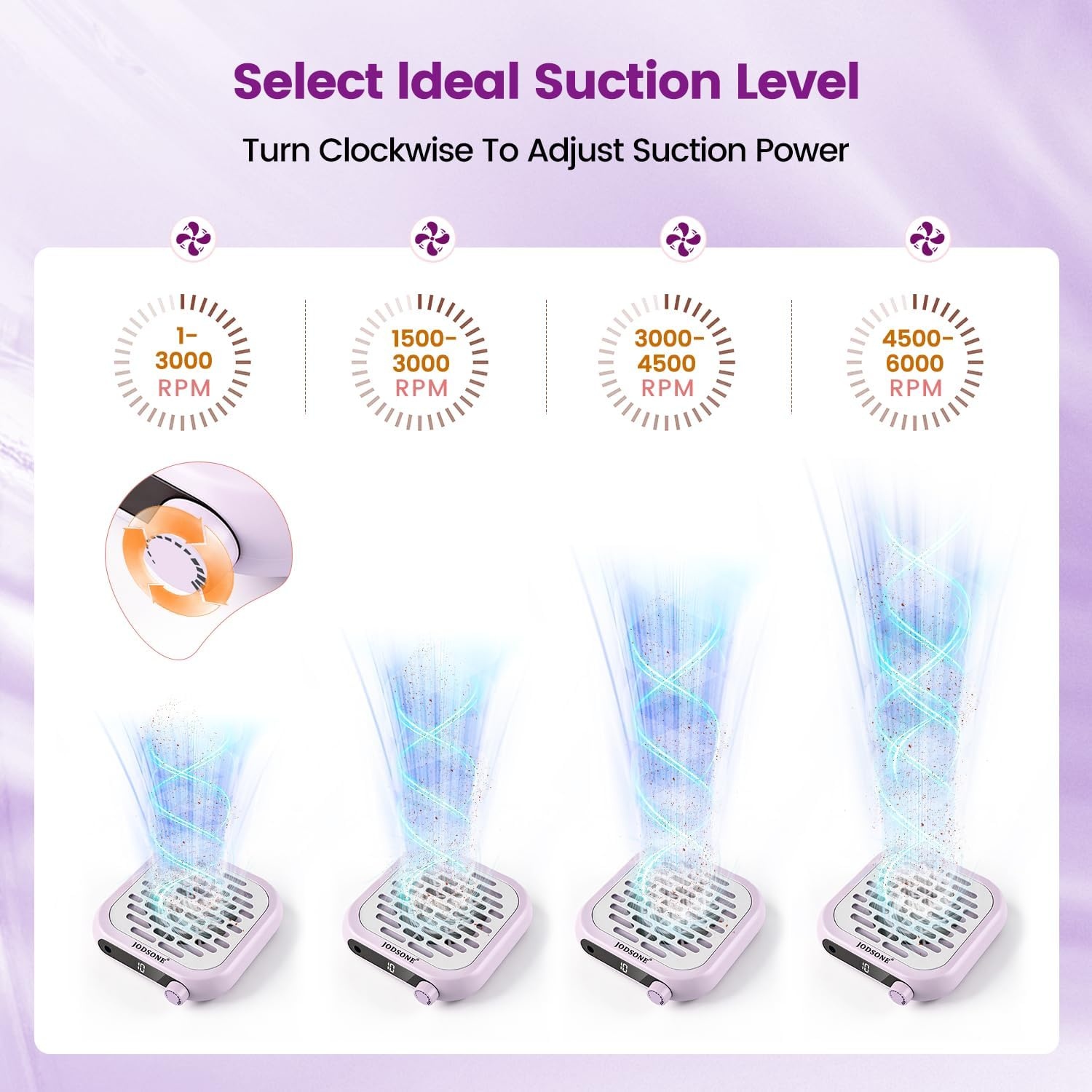 JODSONE 6000RPM Mini Nail Dust Collector PocketSized Low Noise Powerful Suction Portable Nail Salon with 30 Filters Purple(Mini-purple) - view 8