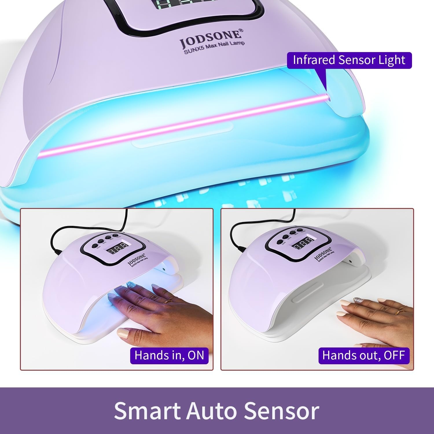 JODSONE Pink U V Nail Lamp for Gel Nail Polish Manicure Light with 4 Timers & Automatic Sensor Nail Dryer Curing LED Light(M5M-Purple) - view 2
