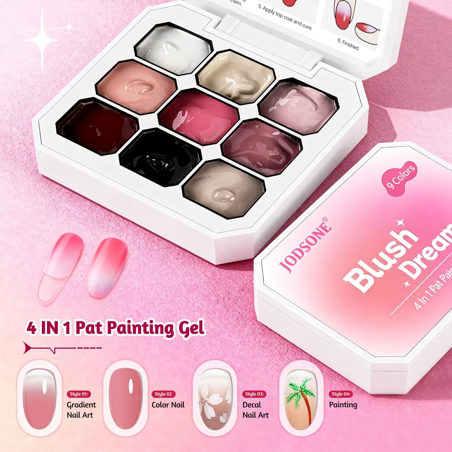 JODSONE Sponge Pat Paint Nail Gel 9 Colors French Gradient Gel Nail Blush Blooming At Home DIY Nail Art Designs(9Color-PPG-2) - view 2
