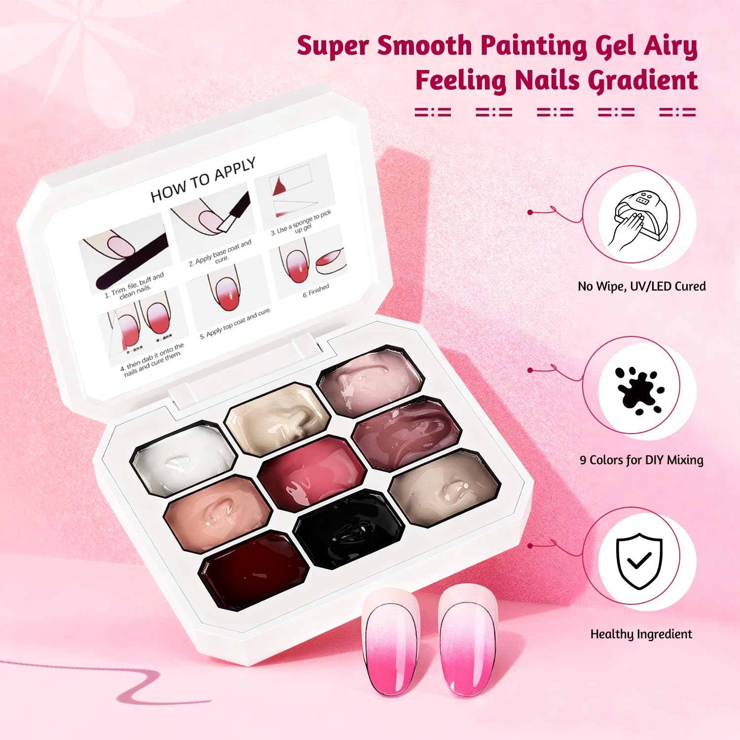 JODSONE Sponge Pat Paint Nail Gel 9 Colors French Gradient Gel Nail Blush Blooming At Home DIY Nail Art Designs(9Color-PPG-2) - view 7