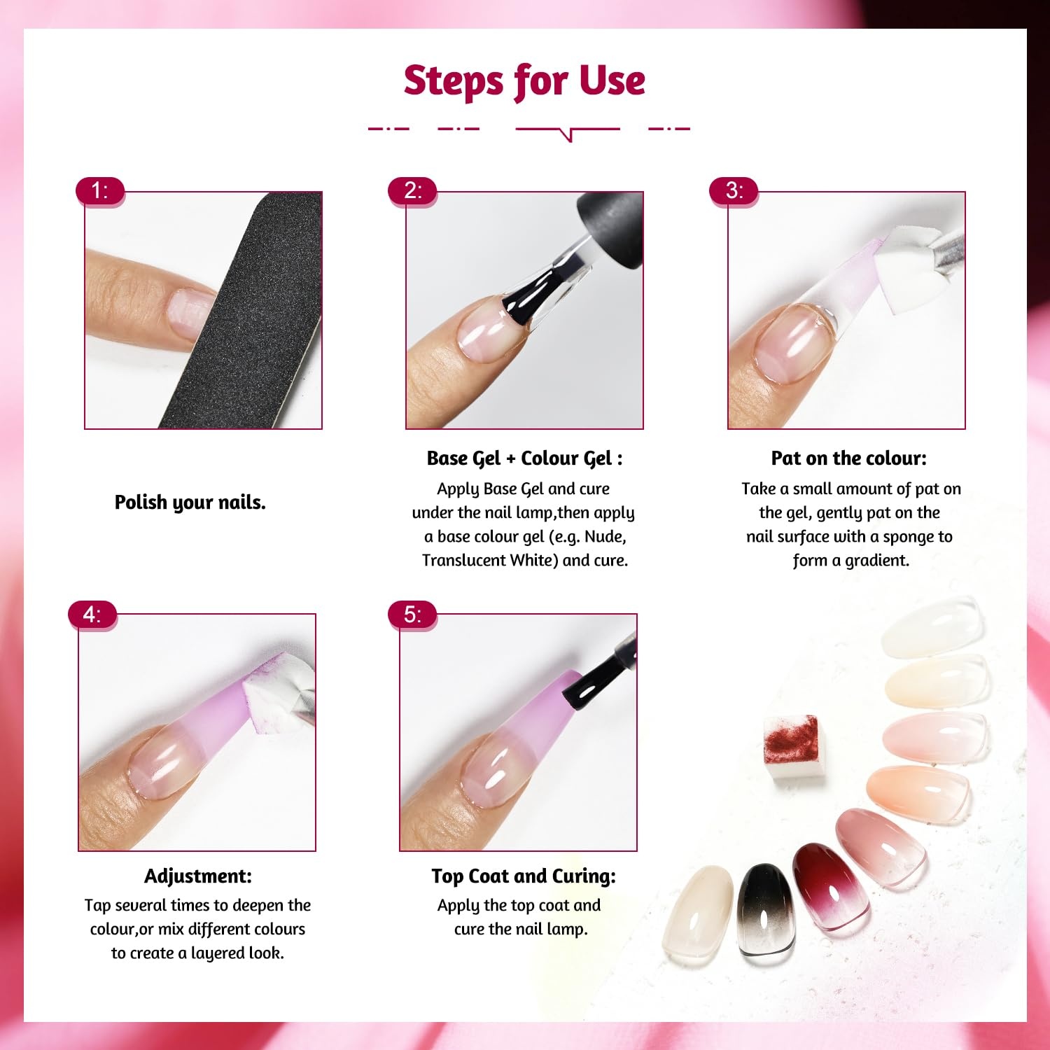 JODSONE Sponge Pat Paint Nail Gel 9 Colors French Gradient Gel Nail Blush Blooming At Home DIY Nail Art Designs(9Color-PPG-2) - view 8